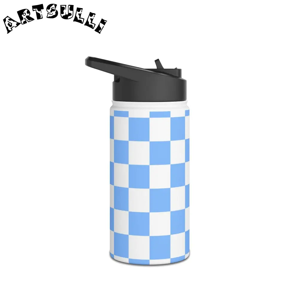 JAKKOUTTHEBXX Checkerboard White and Light Blue Stainless Steel