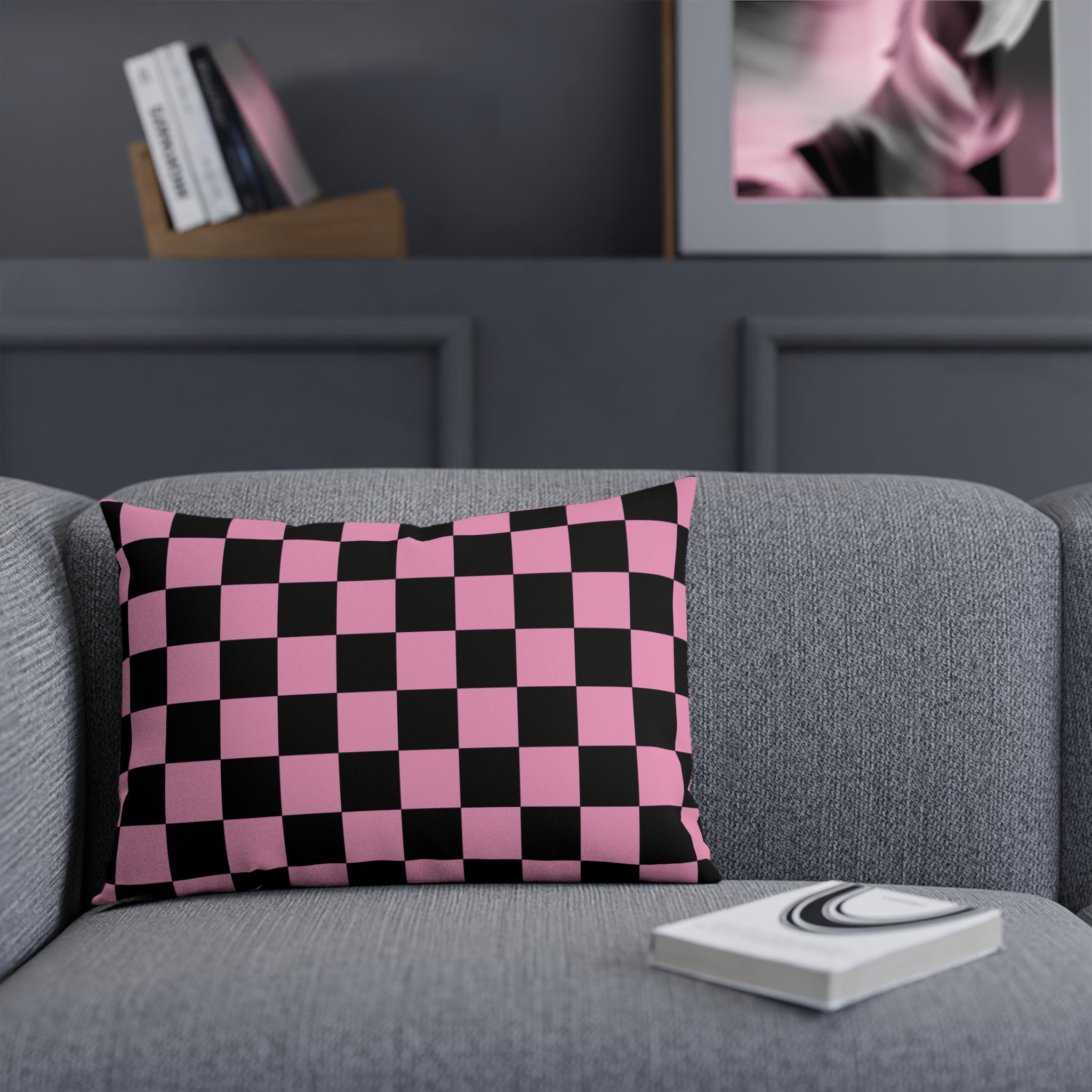 Checkerboard Black and Pink Cushion, Artsulli - Art is Long, Life is Short, Home Decor, , , , , , , 