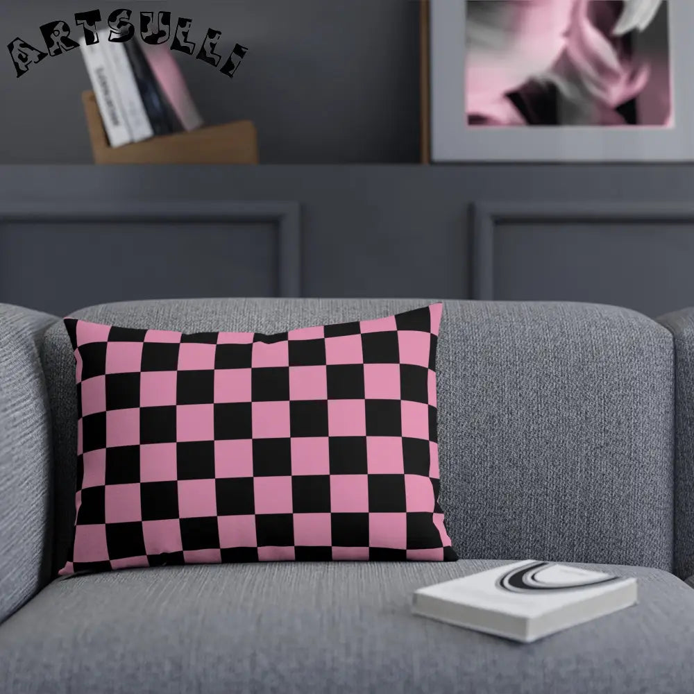 JAKKOUTTHEBXX Checkerboard Black and Pink Cushion JAKKOUTTHEBXX