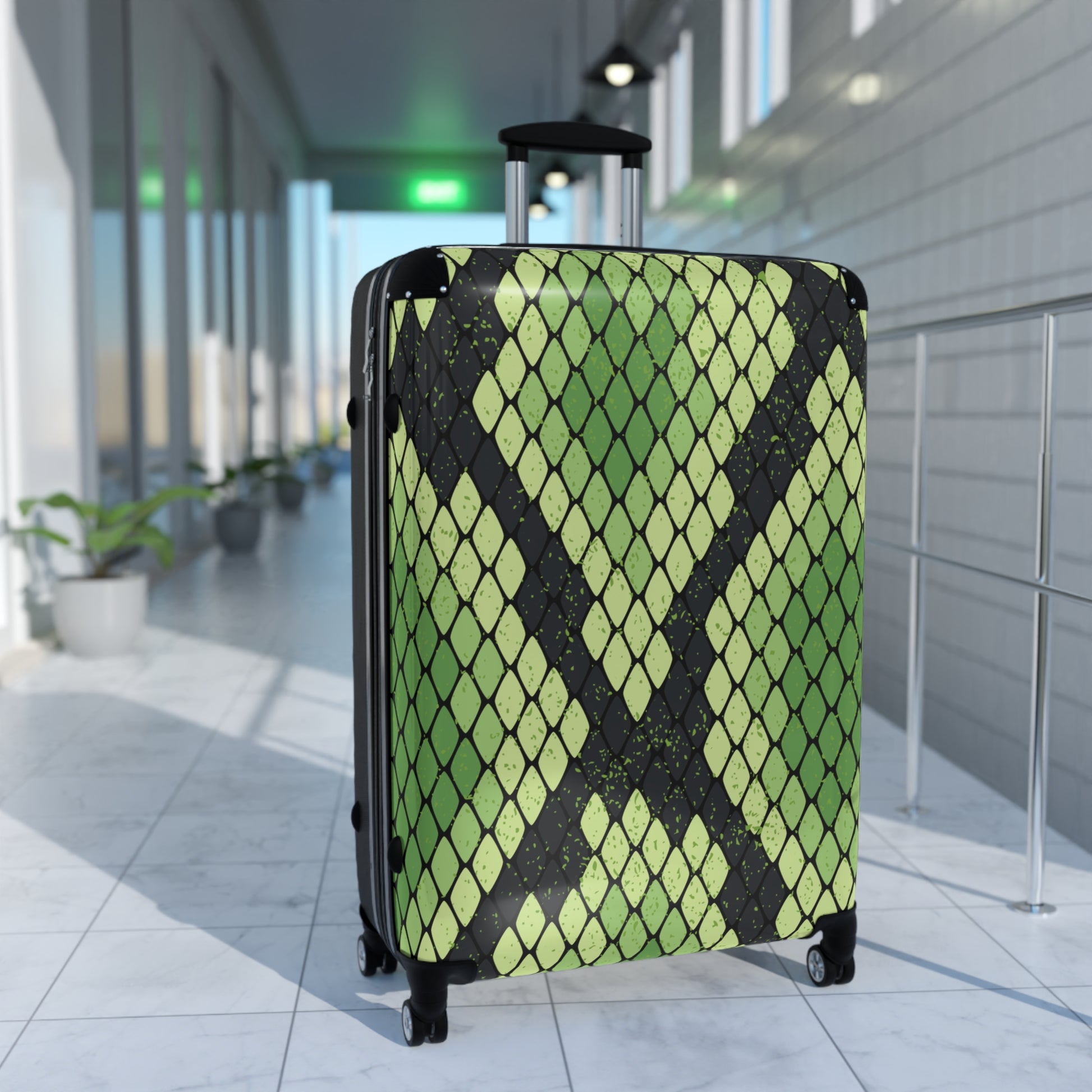 Snake Skin Green and Black Suitcase, Artsulli - Art is Long, Life is Short, Bags, , , , , , , 