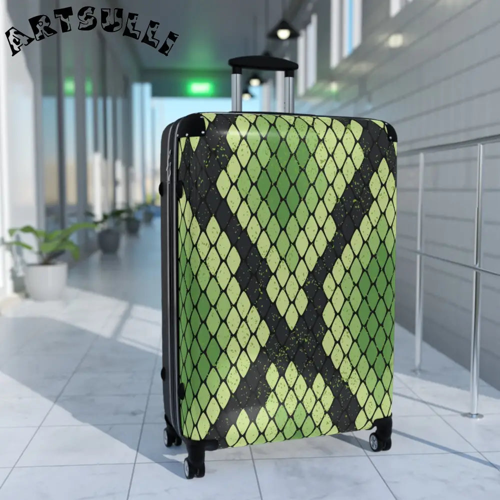 JAKKOUTTHEBXX Snake Skin Green and Black Suitcase JAKKOUTTHEBXX