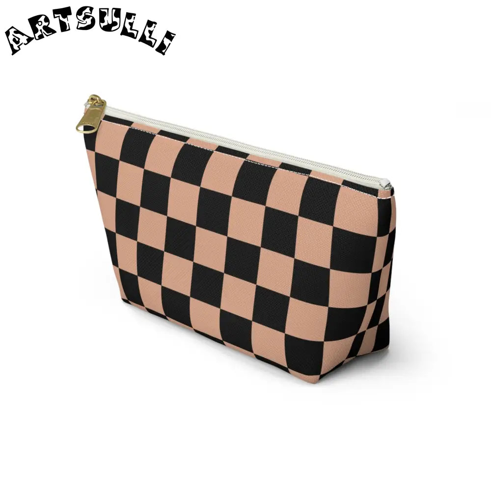 JAKKOUTTHEBXX Checkerboard Soft Orange and Black Accessory Pouch w