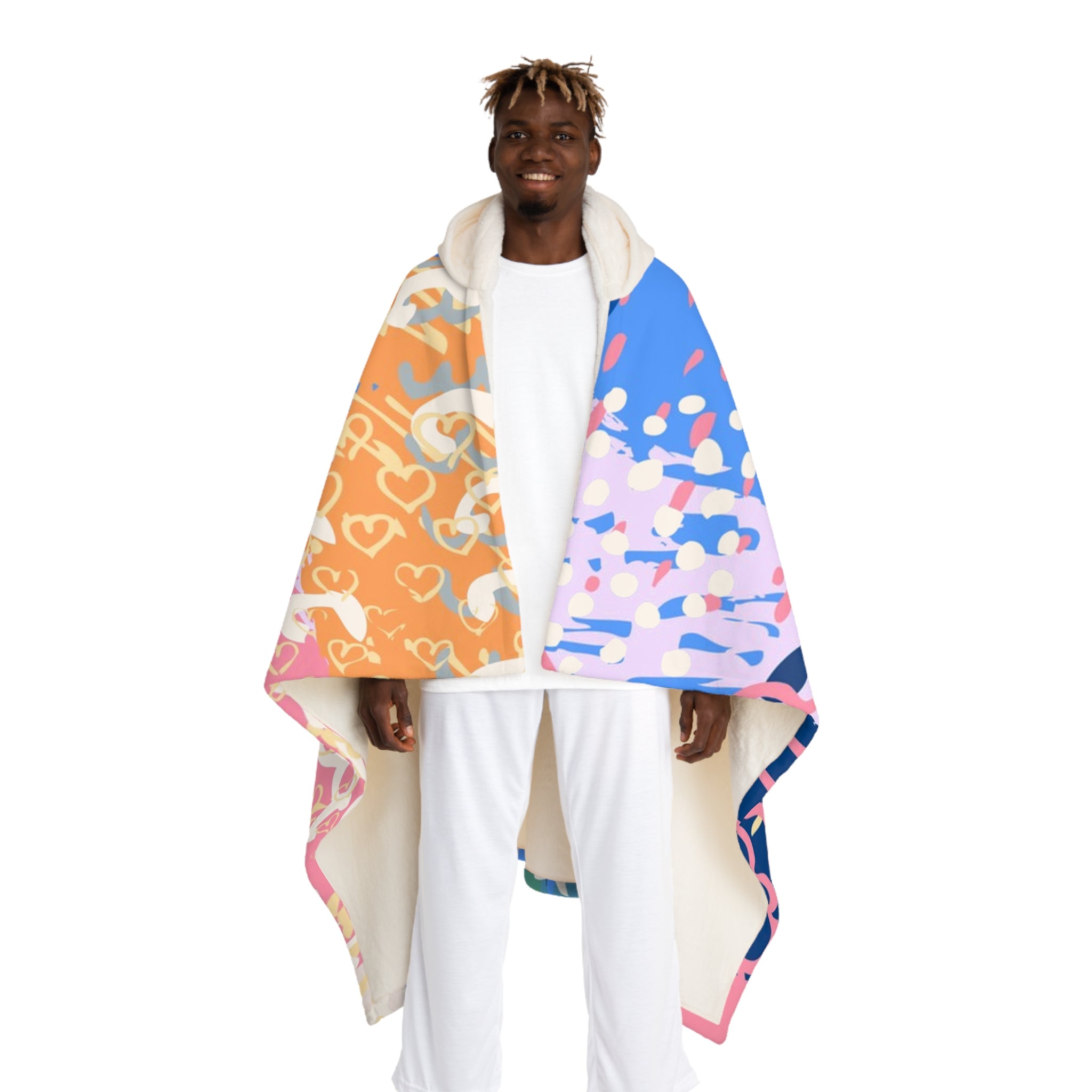 Flowers x Doodles x Hearts Multi-Color Hooded Sherpa Fleece Blanket, Artsulli - Art is Long, Life is Short, All Over Prints, Size, One size, Color, Cream, , , 25100595584319869238