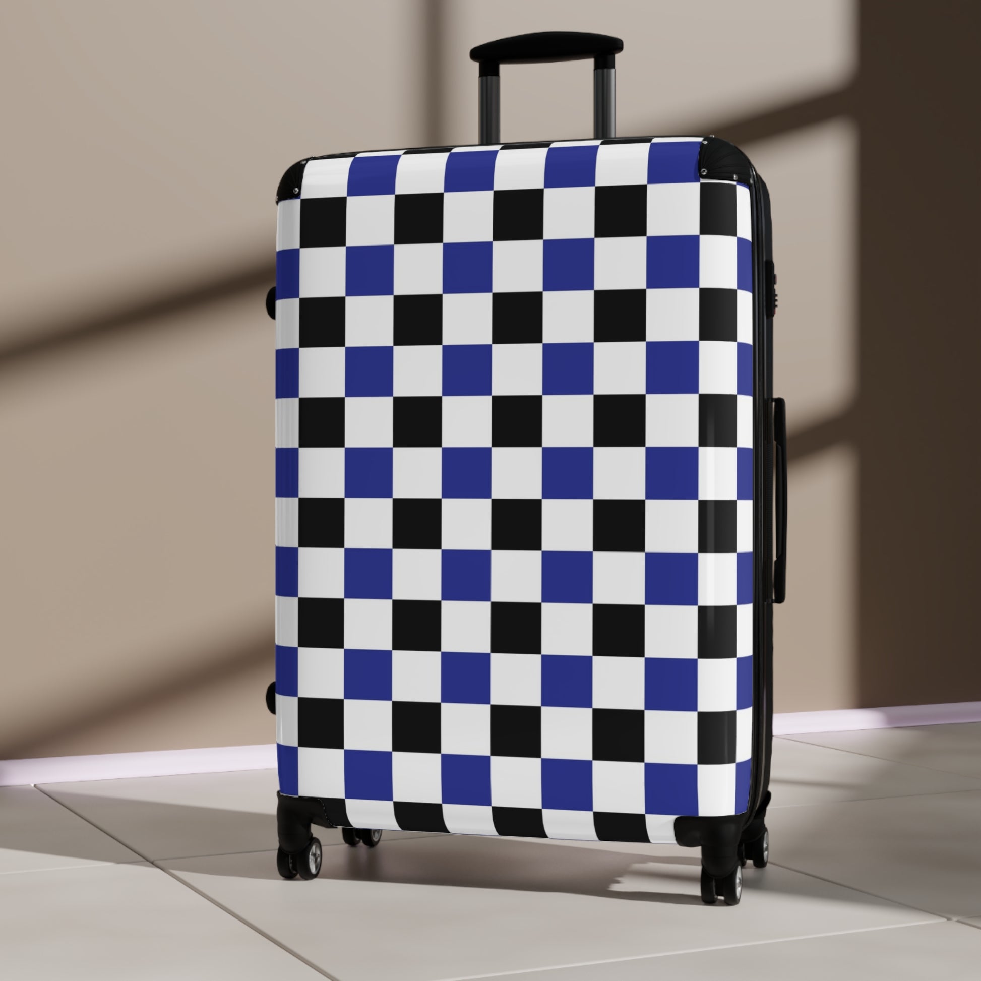Checkerboard Blue White and Black Suitcase, Artsulli - Art is Long, Life is Short, Bags, , , , , , , 