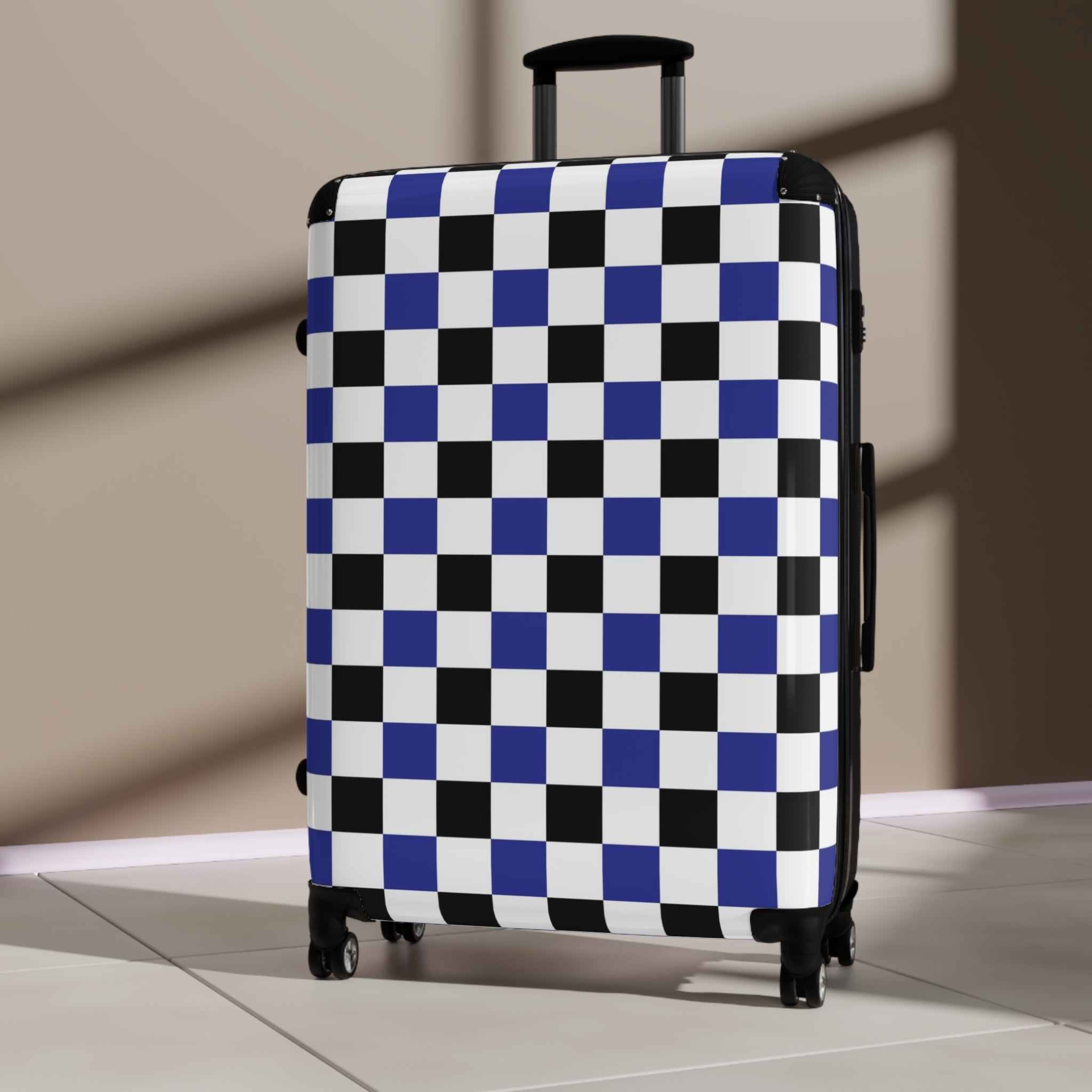 Checkerboard Blue White and Black Suitcase, Artsulli - Art is Long, Life is Short, Bags, , , , , , , 