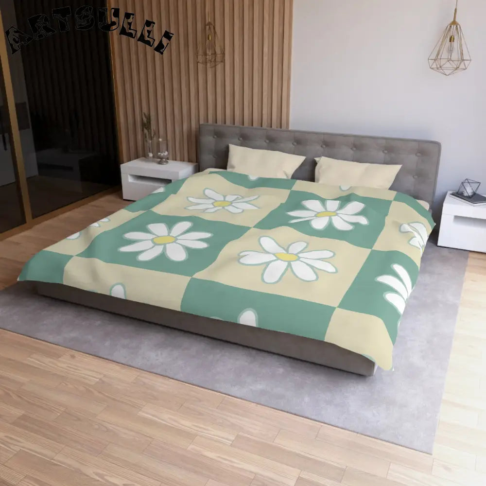 JAKKOUTTHEBXX Retro Daisy Checkerboard Green and Tan Microfiber