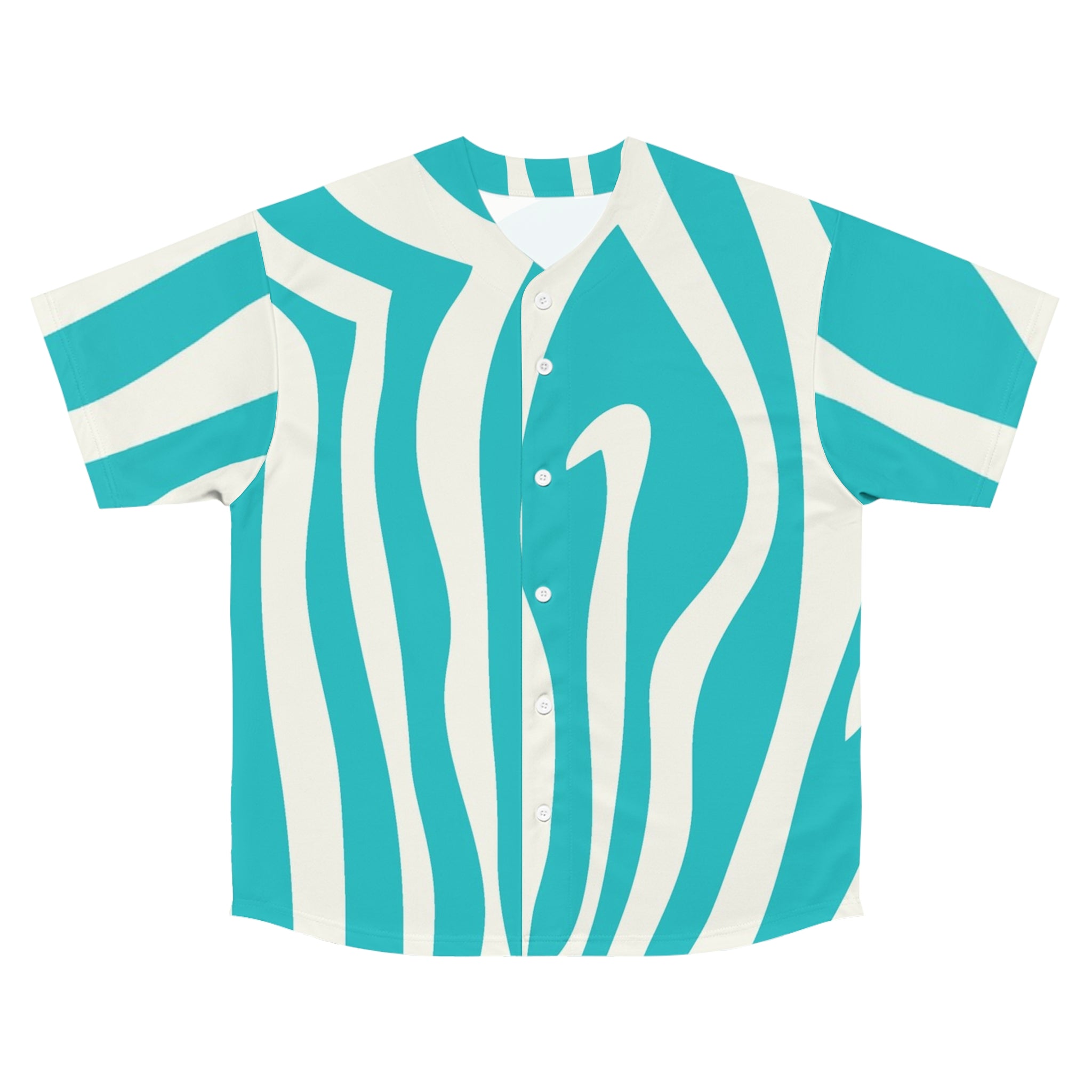 Melting Zebra Stripes Turquoise and White Men's Baseball Jersey (AOP), Artsulli - Art is Long, Life is Short, All Over Prints, Size, S, Color, Seam thread color automatically matched to design, , , 73197359459264