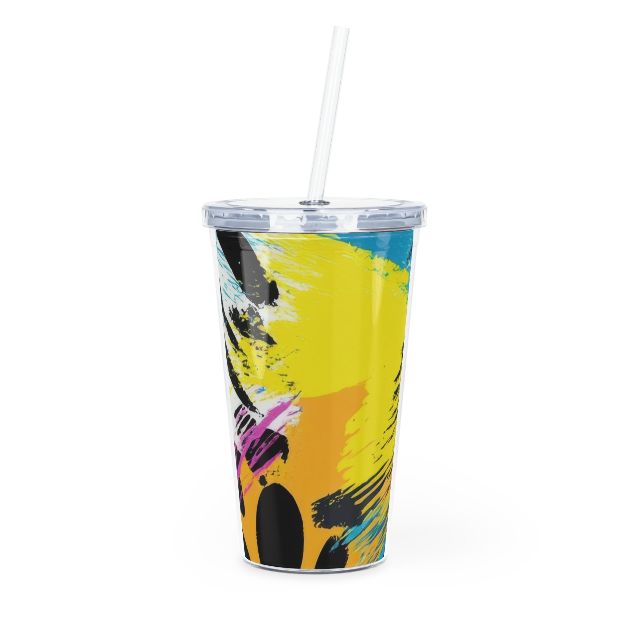 Zebra Stripes x Leopard Print x Paint Splatter Multi-Color Plastic Tumbler with Straw, Artsulli - Art is Long, Life is Short, Mug, Size, 20oz, Color, Transparent, , , 17899905058888