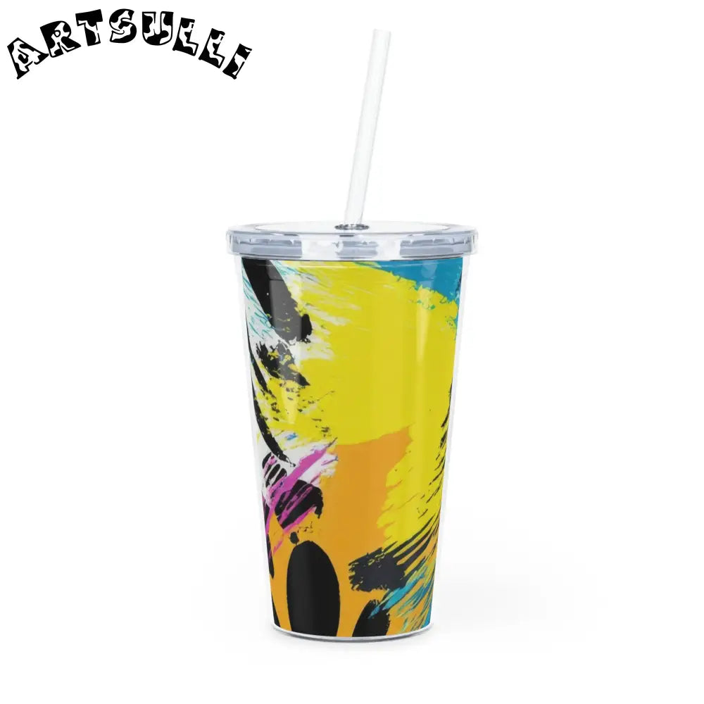 Zebra Stripes x Leopard Print x Paint Splatter Multi-Color Plastic Tumbler with Straw, Artsulli - Art is Long, Life is Short, Mug, Size, 20oz, Color, Transparent, , , 17899905058888