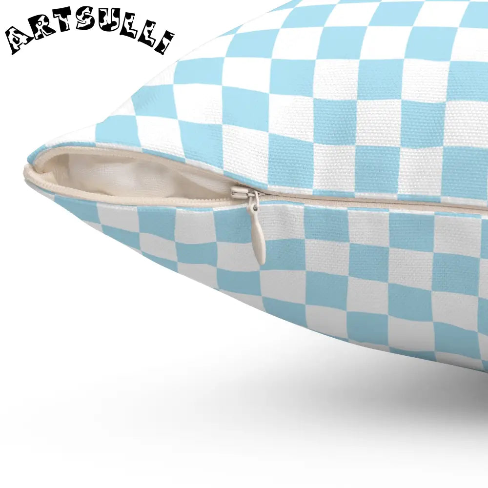 JAKKOUTTHEBXX Checkerboard Sky Blue Spun Polyester Square Pillow