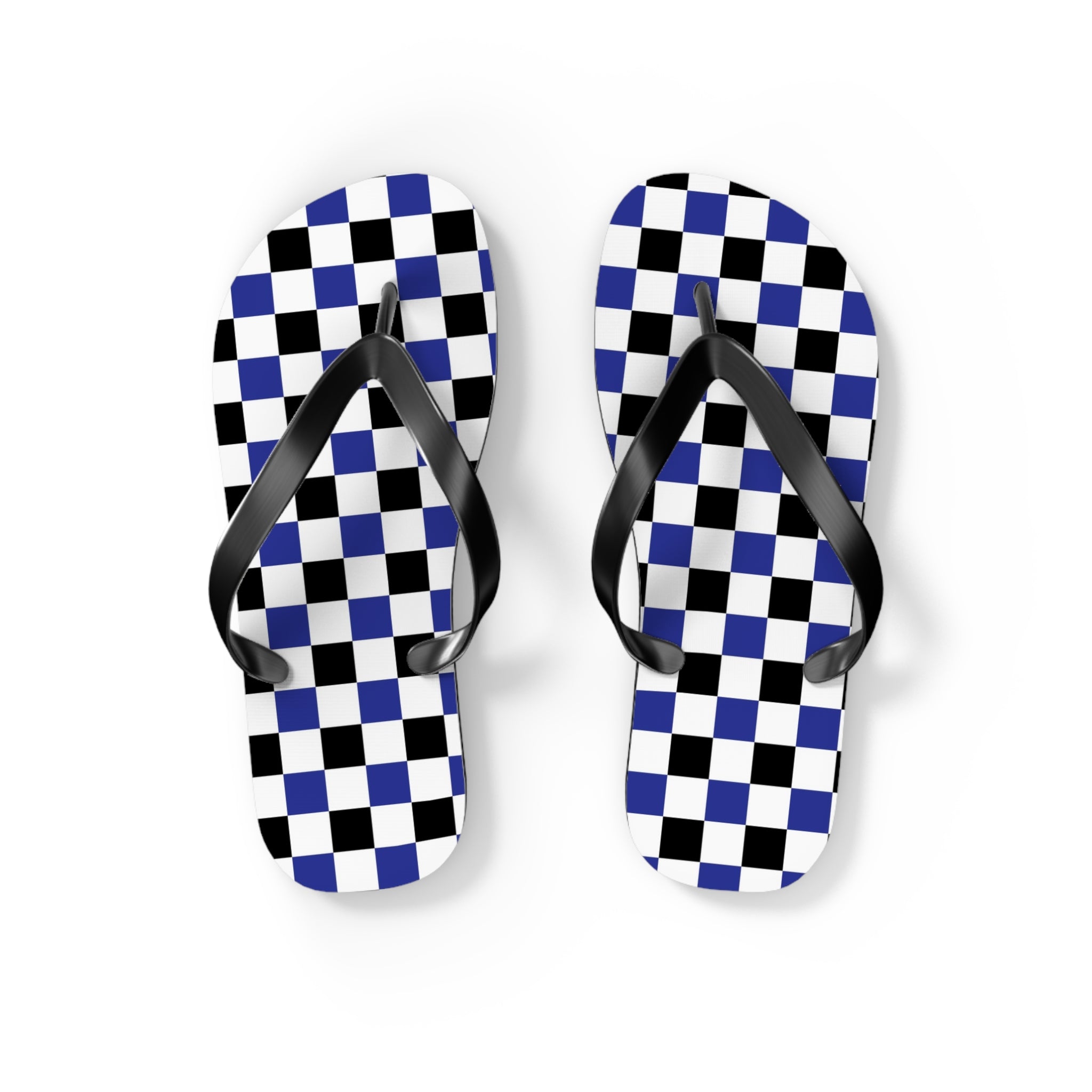 Checkerboard Blue White and Black Flip Flops, Artsulli - Art is Long, Life is Short, Shoes, Size, S, Color, Black sole, , , 91027980703797335283
