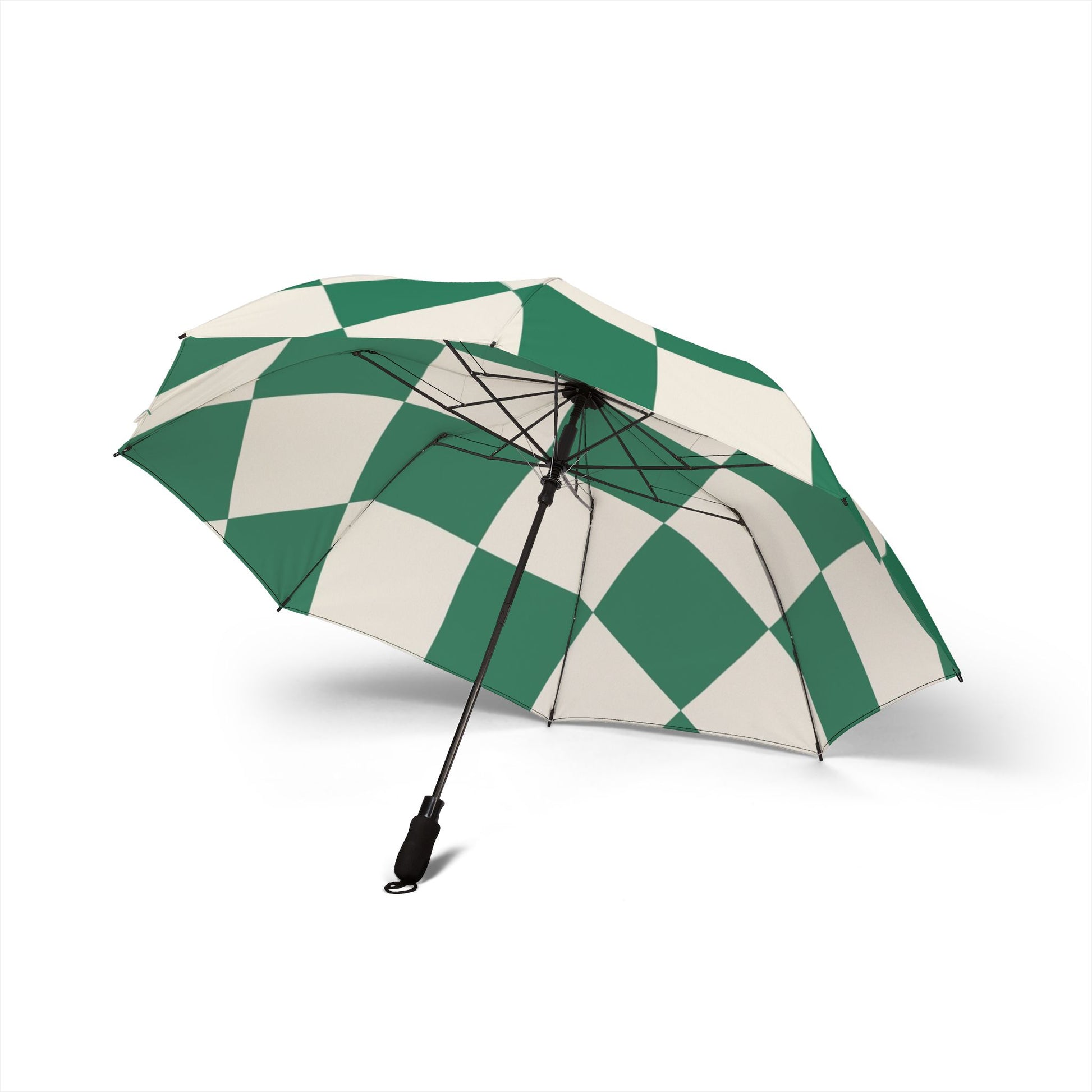Checkerboard Dark Green Semi-Automatic Foldable Umbrella, Artsulli - Art is Long, Life is Short, Accessories, , , , , , , 