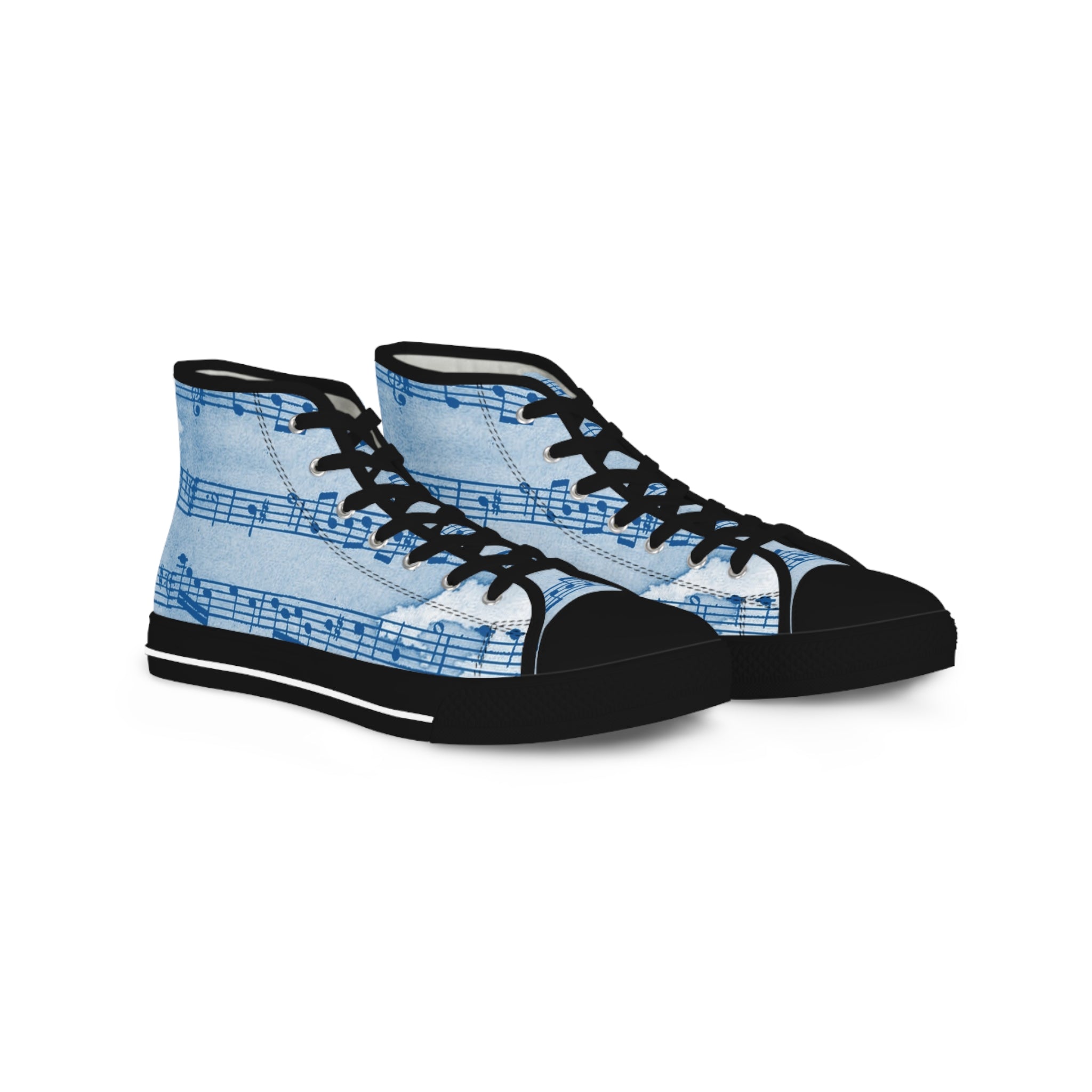 Drip Spill Type Beat Sheet Music Blue Men's High Top Sneakers, Artsulli - Art is Long, Life is Short, Shoes, Size, US 5, Color, Black sole, , , 18969541136700079510