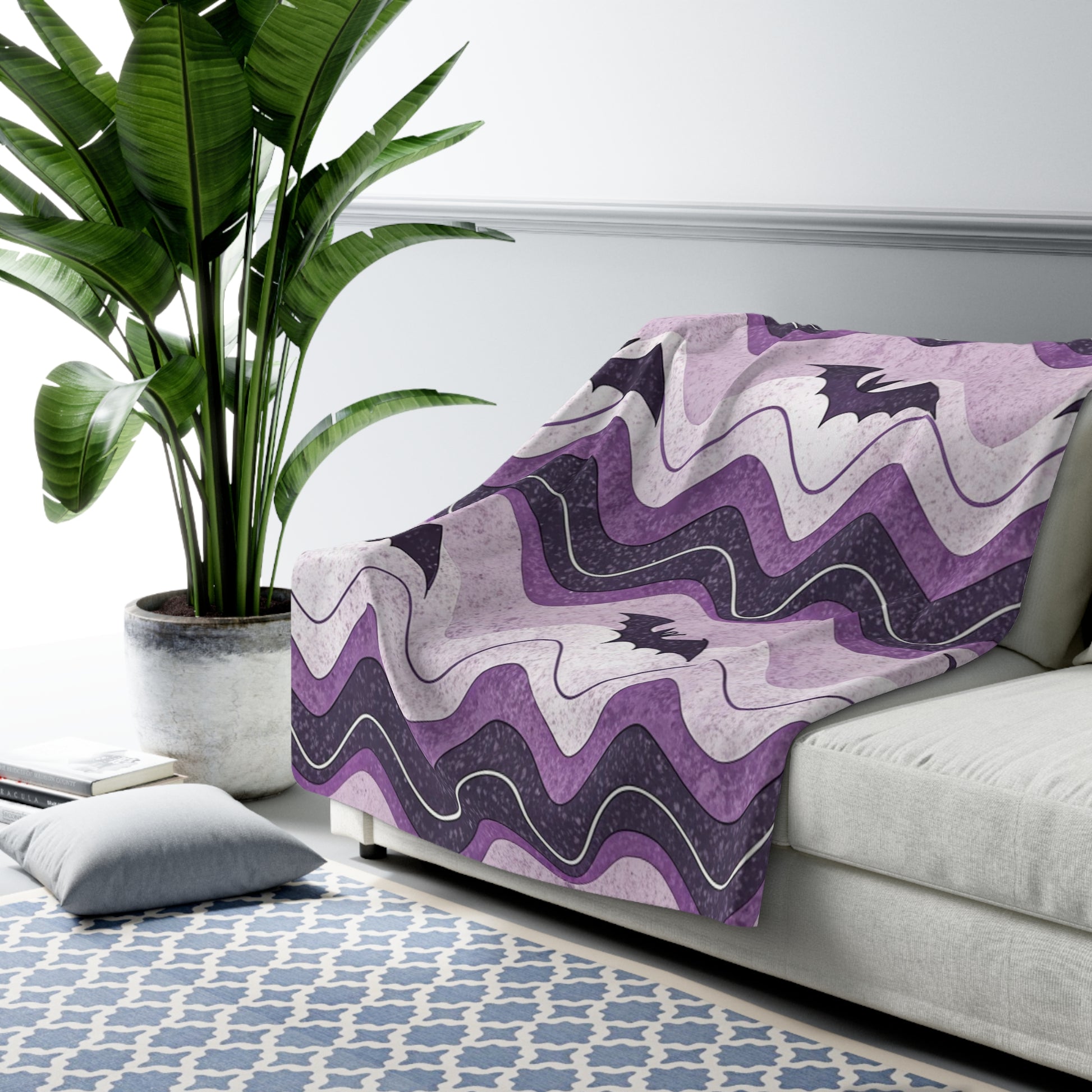 Bat Wave Sherpa Fleece Blanket, Artsulli - Art is Long, Life is Short, Home Decor, , , , , , , 