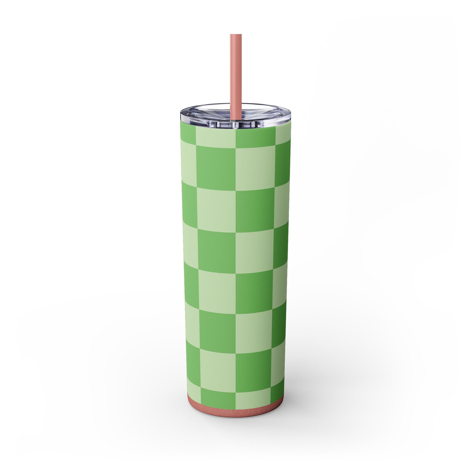 Checkerboard Green Skinny Tumbler with Straw, 20oz, Artsulli - Art is Long, Life is Short, Mug, , , , , , , 