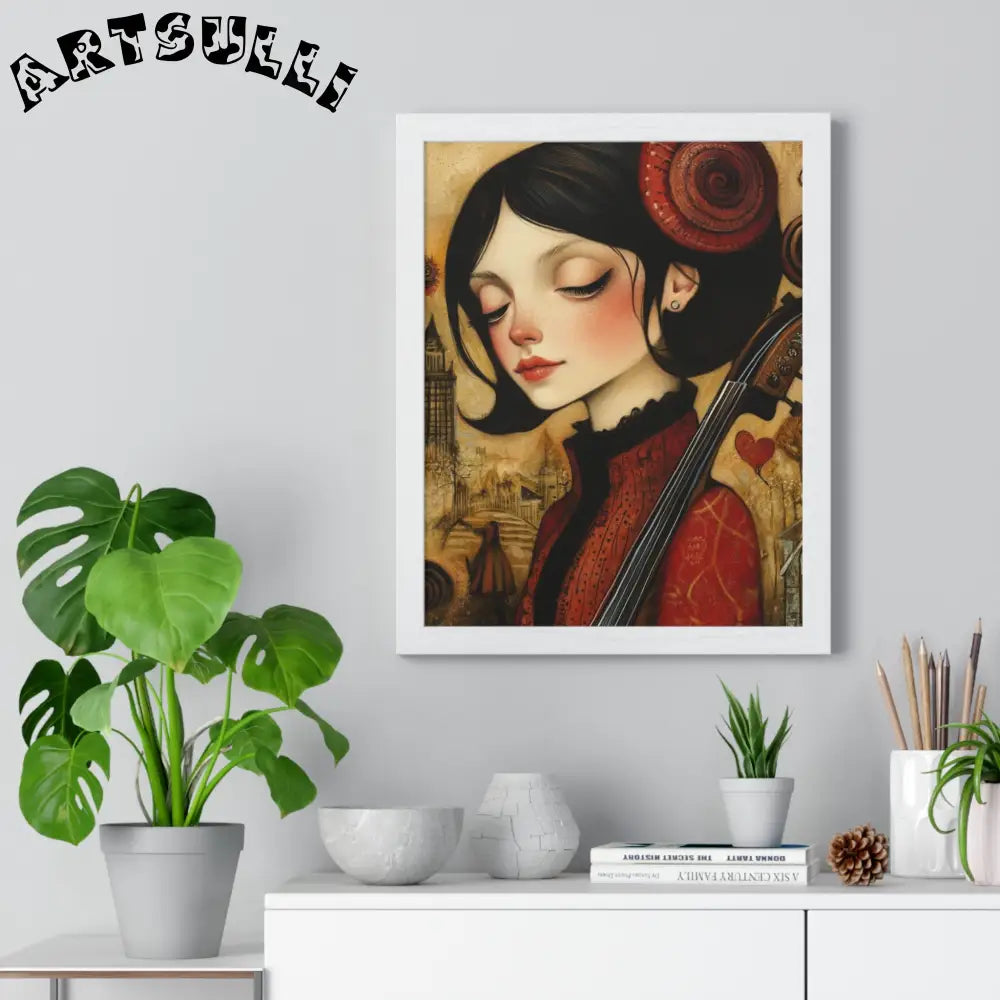 JAKKOUTTHEBXX Dark Haired Woman Playing Instrument Framed Poster 2025