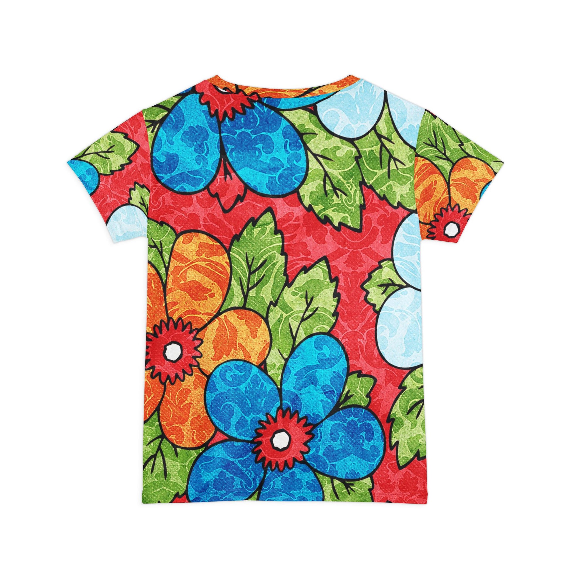 Groovy Red Floral Kl Women's Short Sleeve Shirt (AOP), Artsulli - Art is Long, Life is Short, All Over Prints, , , , , , , 