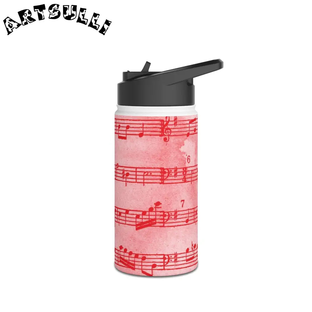 JAKKOUTTHEBXX Pink Steel Water Bottle with Red Musical Notes 2025