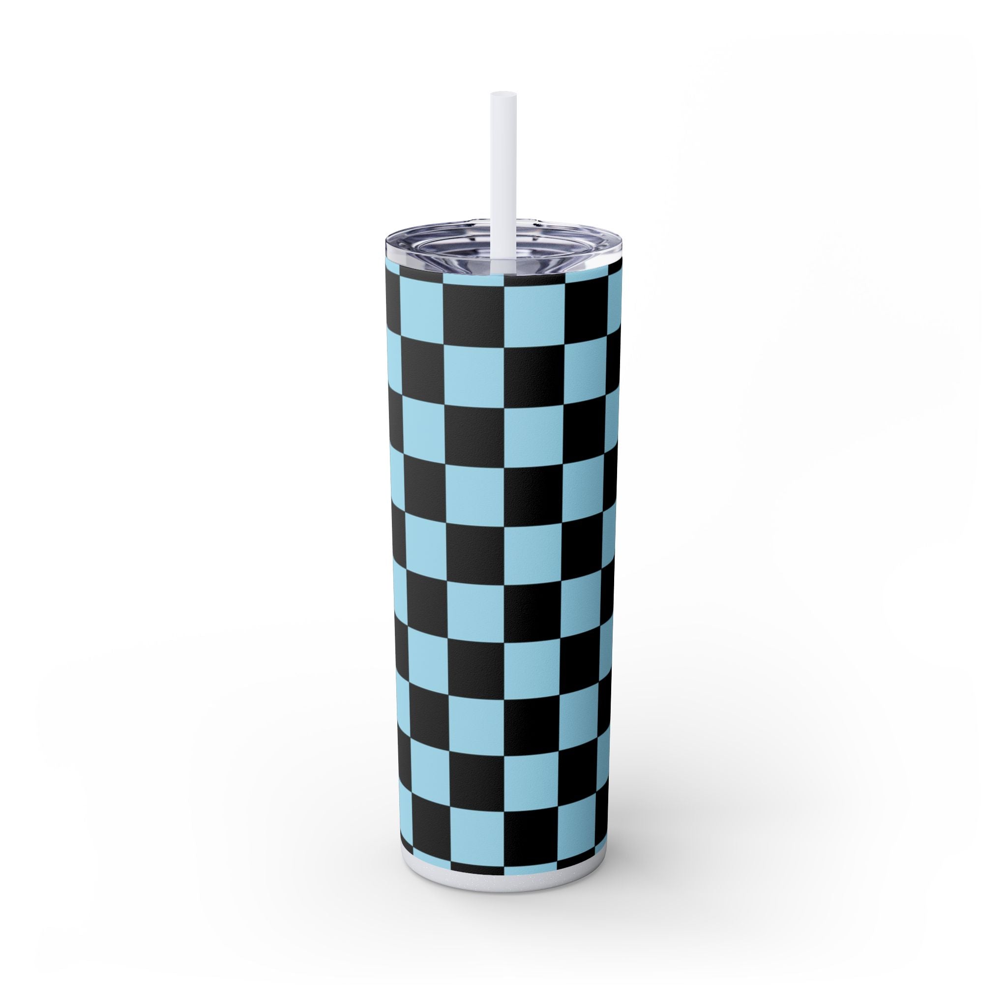 Checkerboard Black and Blue Skinny Tumbler with Straw, 20oz, Artsulli - Art is Long, Life is Short, Mug, Finish, Glossy, Color, Glitter Iceberg, Size, 20oz, 68033965083008526164