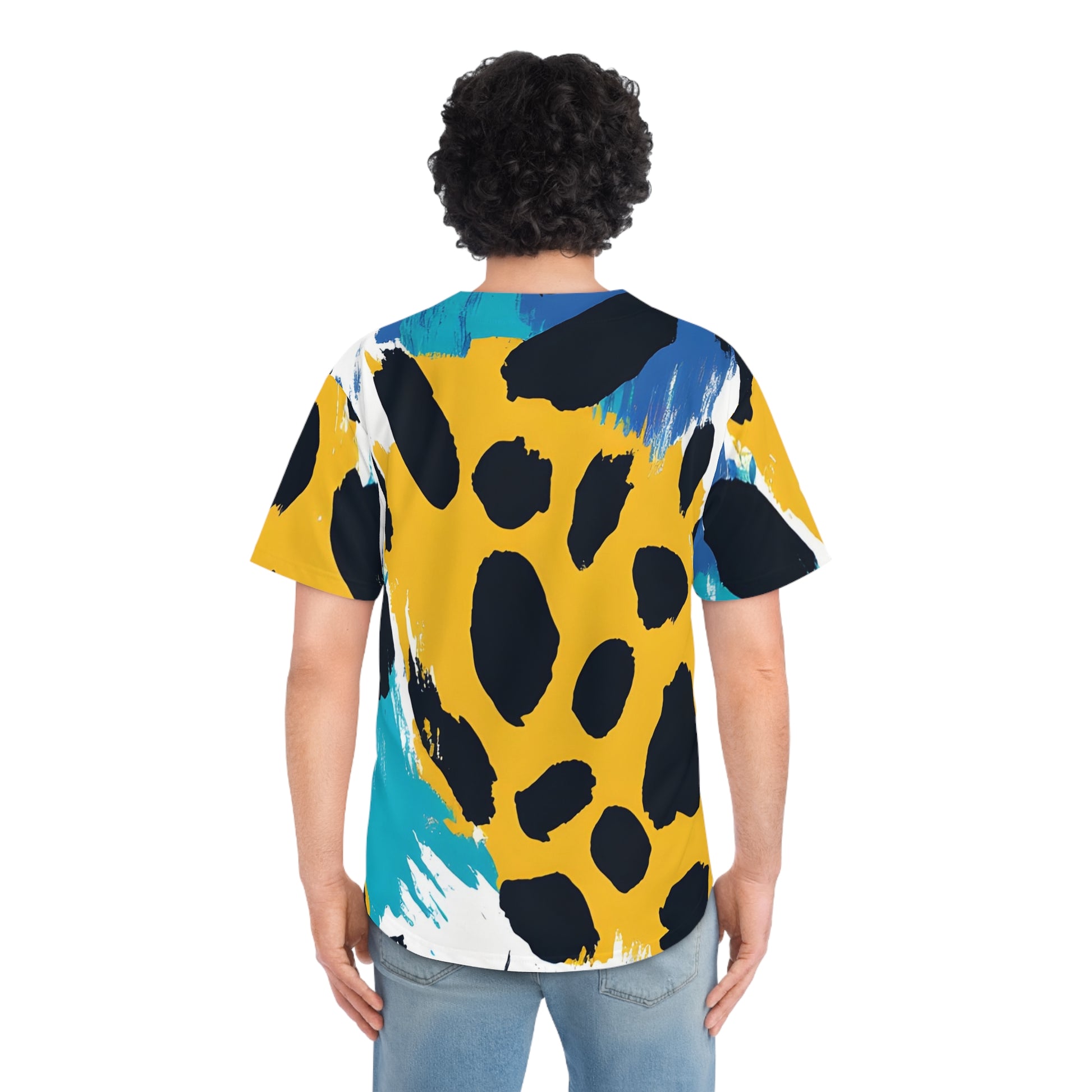 Leopard Print x Paint Brush Strokes Multi-Color Men's Baseball Jersey (AOP), Artsulli - Art is Long, Life is Short, All Over Prints, , , , , , , 
