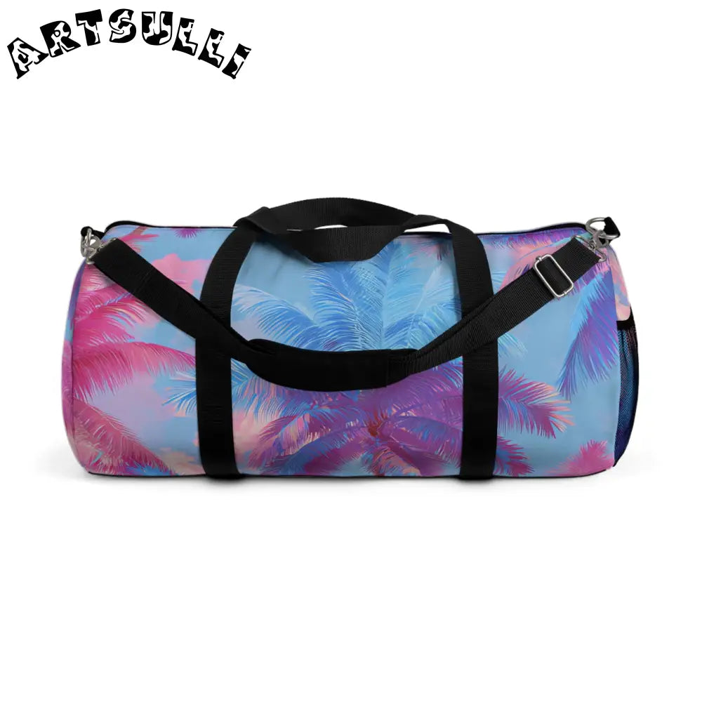 JAKKOUTTHEBXX Ethereal Pastel Palms II Blue and Pink Duffel Bag