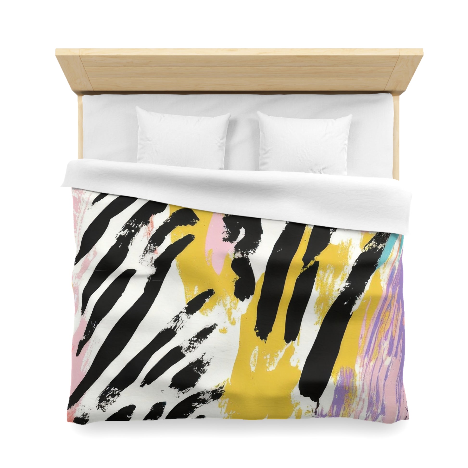 Wild Zebra Stripes x Paint Brush Strokes Multi-Color Microfiber Duvet Cover, Artsulli - Art is Long, Life is Short, Home Decor, , , , , , , 