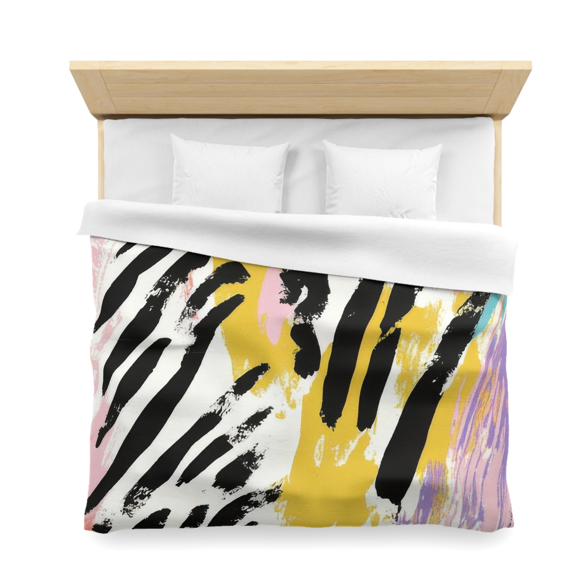 Wild Zebra Stripes x Paint Brush Strokes Multi-Color Microfiber Duvet Cover, Artsulli - Art is Long, Life is Short, Home Decor, , , , , , , 