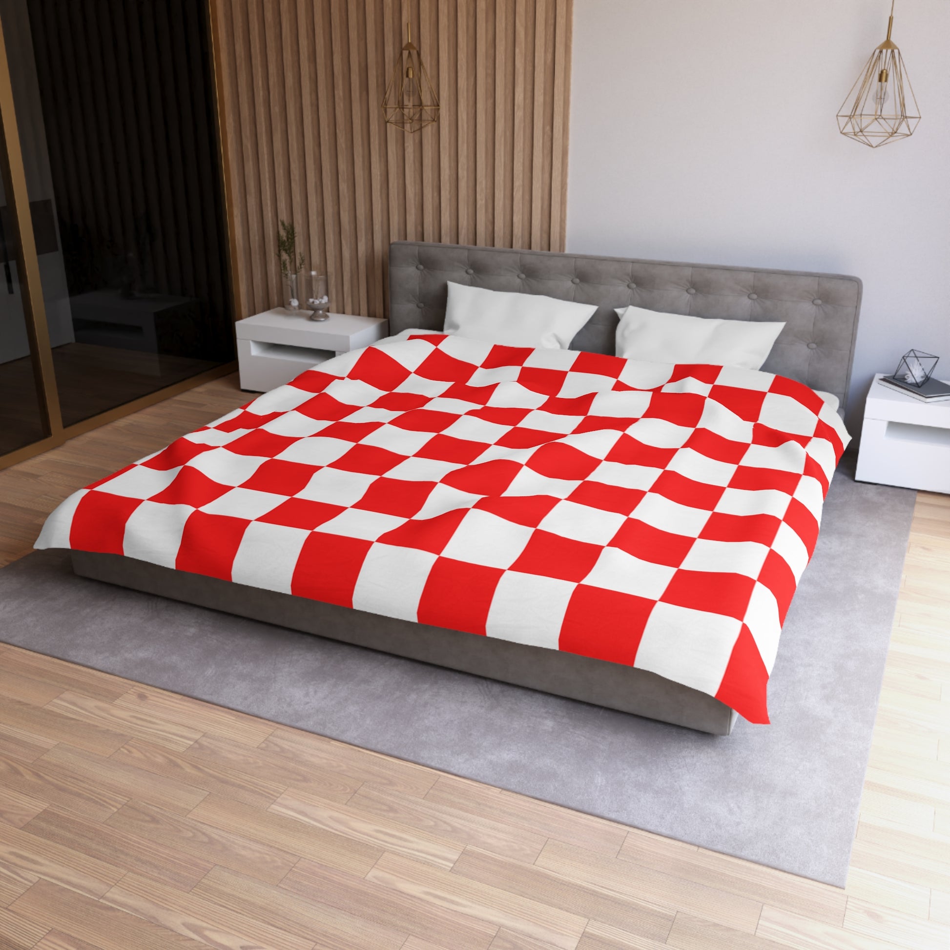 Checkerboard Red and White Microfiber Duvet Cover, Artsulli - Art is Long, Life is Short, Home Decor, , , , , , , 