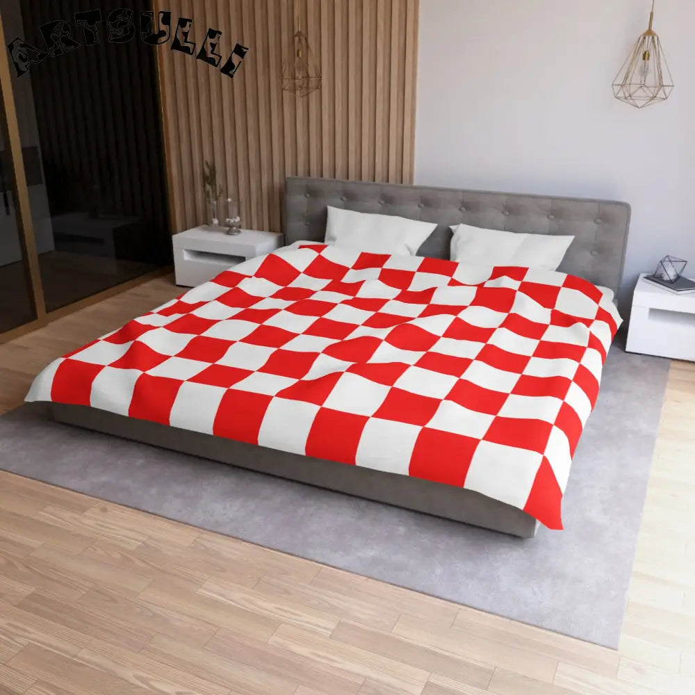 JAKKOUTTHEBXX Checkerboard Red and White Microfiber Duvet Cover