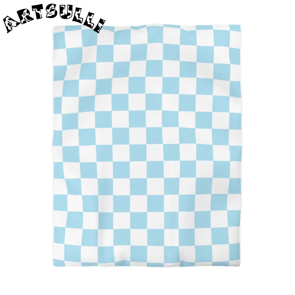 JAKKOUTTHEBXX Checkerboard Sky Blue Microfiber Duvet Cover