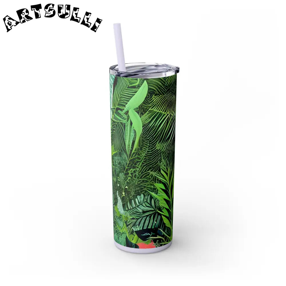 JAKKOUTTHEBXX White Tropical Leaf and Flower Tumbler JAKKOUTTHEBXX