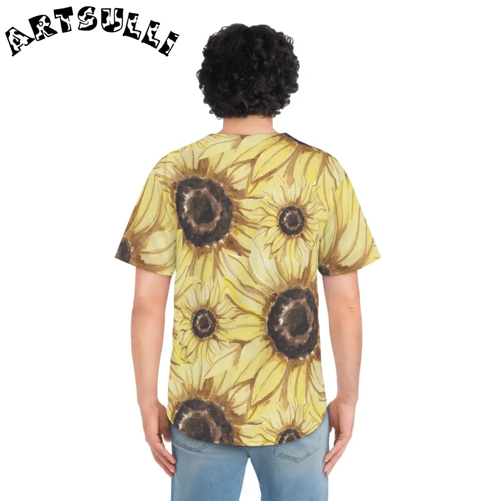 JAKKOUTTHEBXX Retro Anime Sunflower Men’s Baseball Jersey (AOP)