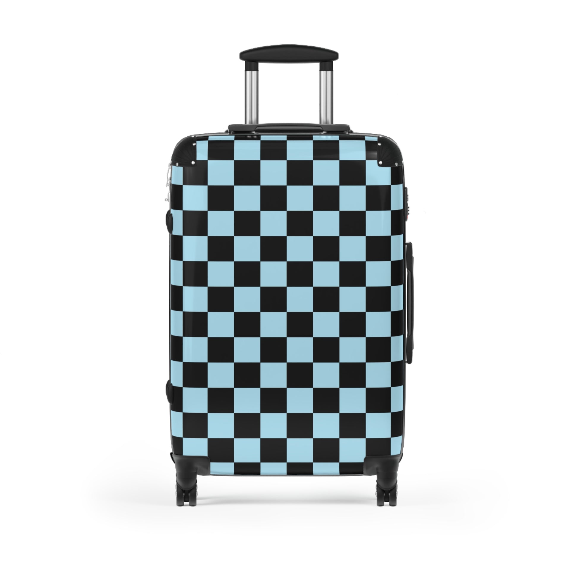 Checkerboard Black and Blue Suitcase, Artsulli - Art is Long, Life is Short, Bags, Size, Medium, Color, Black, , , 11185660282816383710