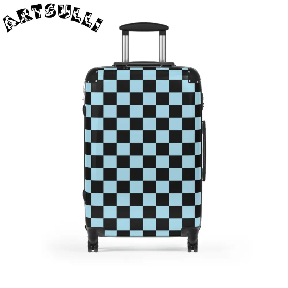 JAKKOUTTHEBXX Checkerboard Black and Blue Suitcase JAKKOUTTHEBXX