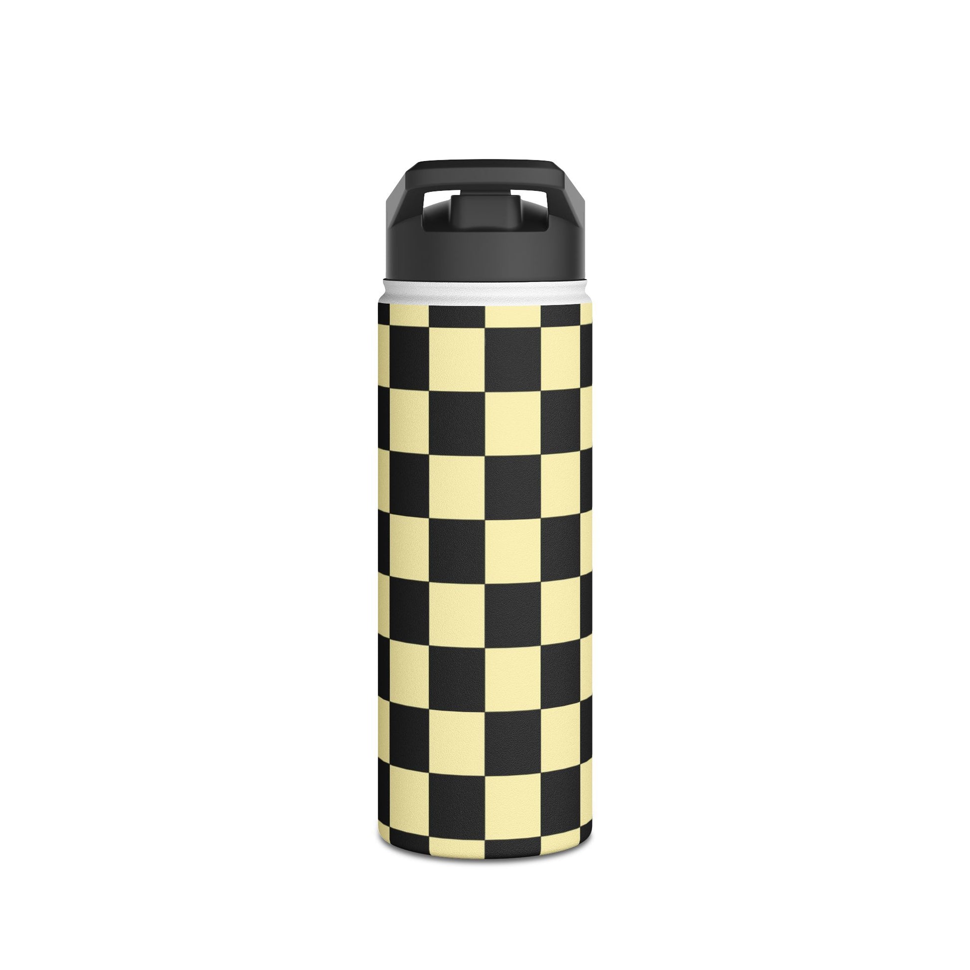 Checkerboard Black and Yellow Stainless Steel Water Bottle, Standard Lid, Artsulli - Art is Long, Life is Short, Mug, , , , , , , 