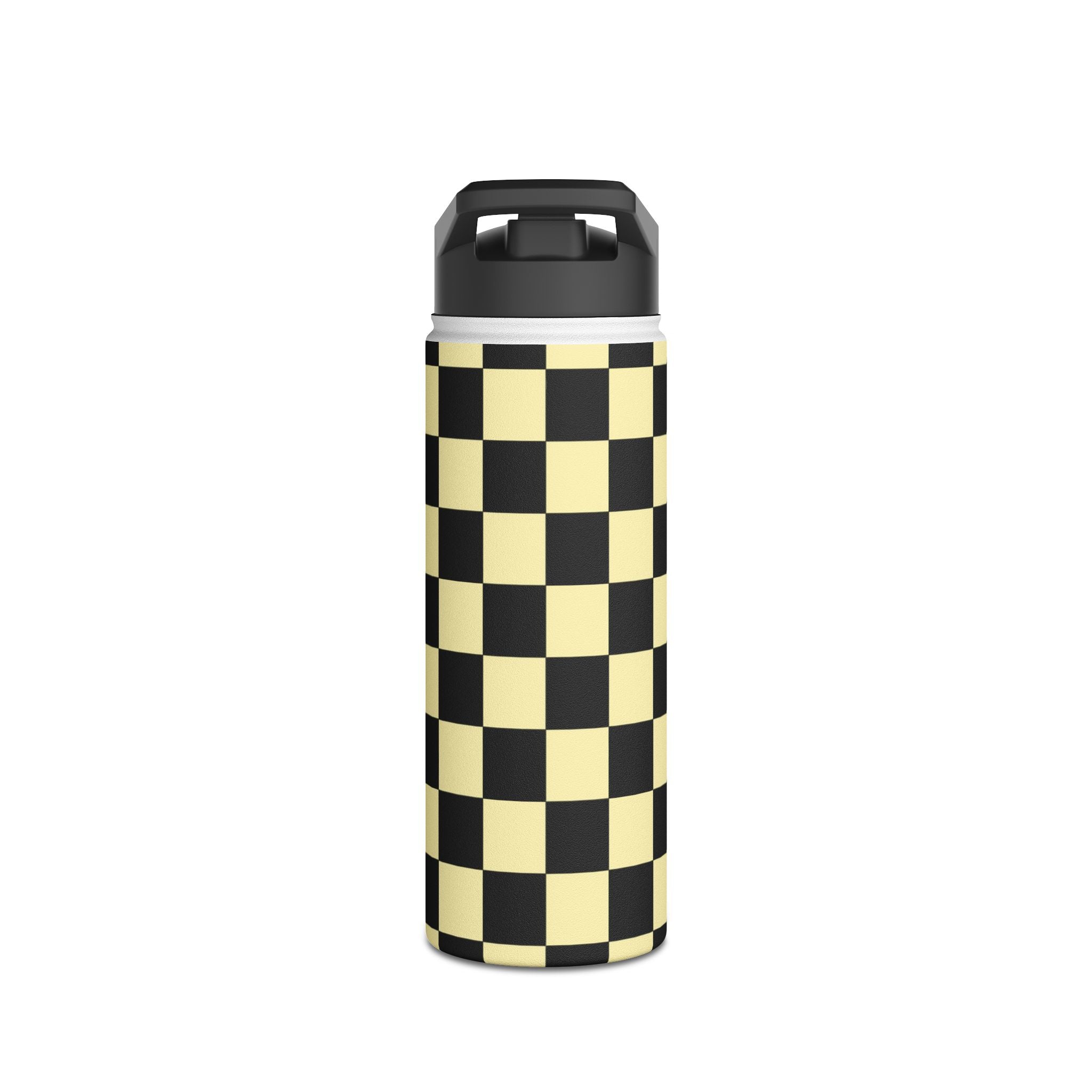 Checkerboard Black and Yellow Stainless Steel Water Bottle, Standard Lid, Artsulli - Art is Long, Life is Short, Mug, , , , , , , 