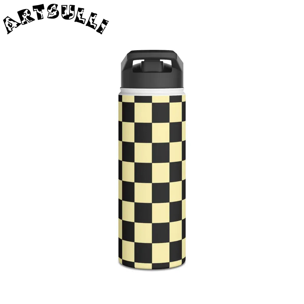 JAKKOUTTHEBXX Checkerboard Black and Yellow Stainless Steel Water