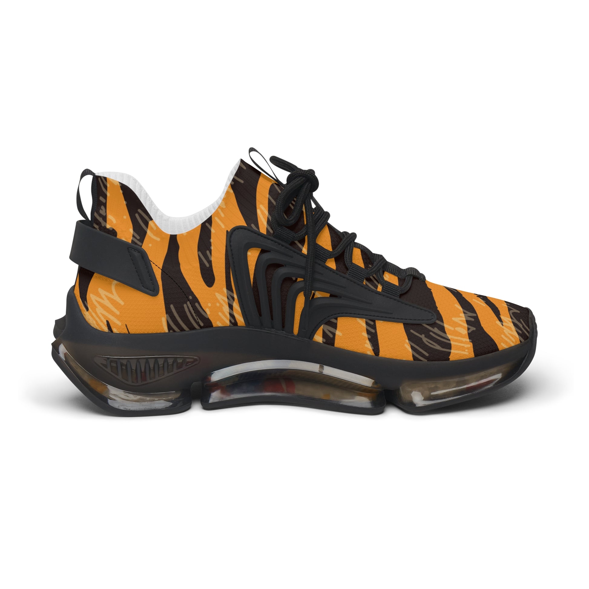 Tiger Scratches Orange and Black Women's Mesh Sneakers, Artsulli - Art is Long, Life is Short, Shoes, , , , , , , 
