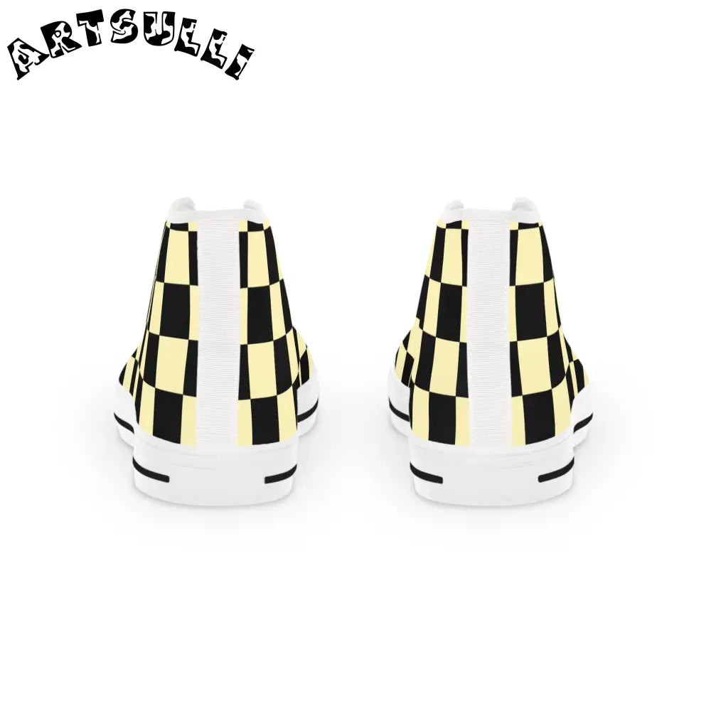 JAKKOUTTHEBXX Checkerboard Black and Yellow Men’s High Top Sneakers