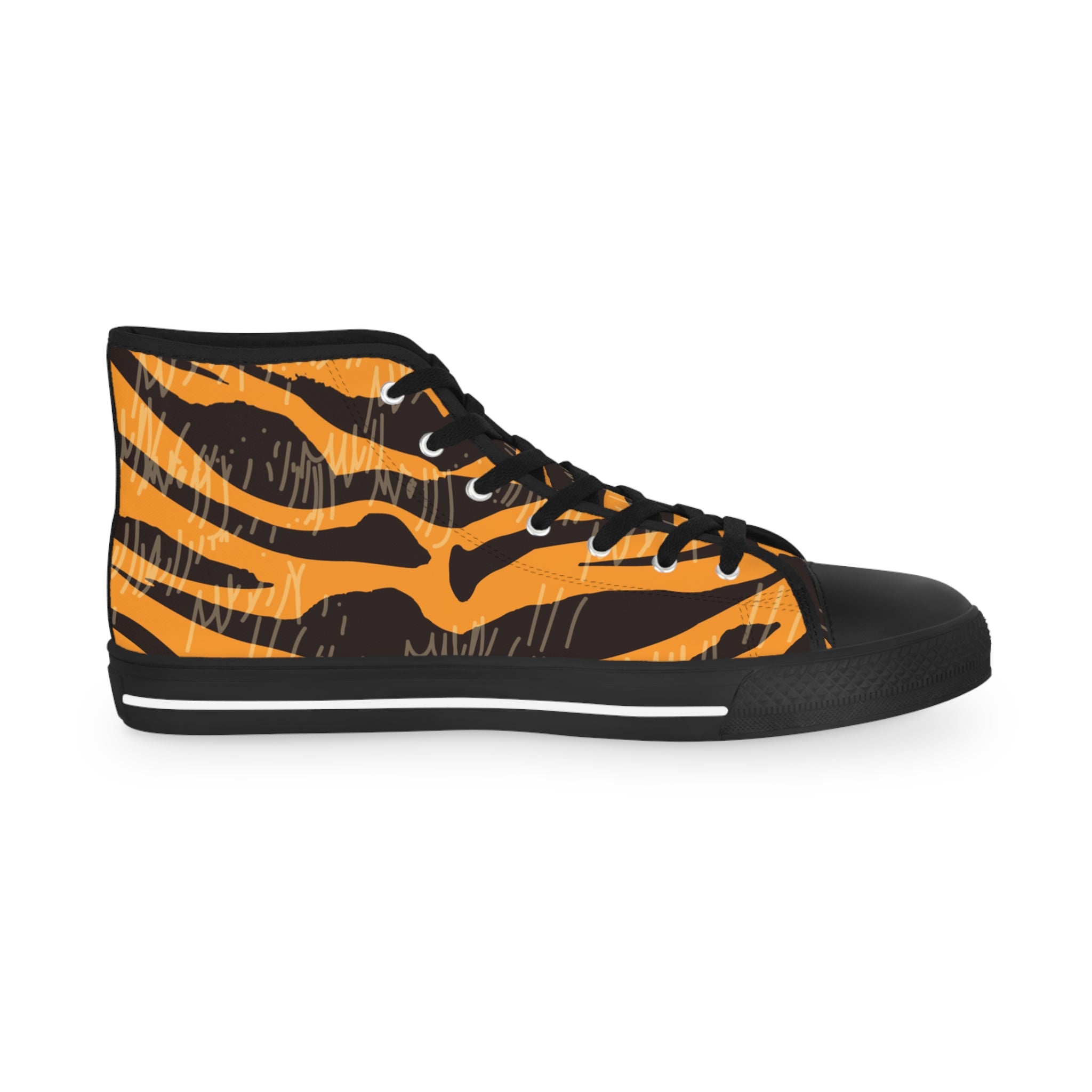 Tiger Scratches Orange and Black Men's High Top Sneakers, Artsulli - Art is Long, Life is Short, Shoes, , , , , , , 