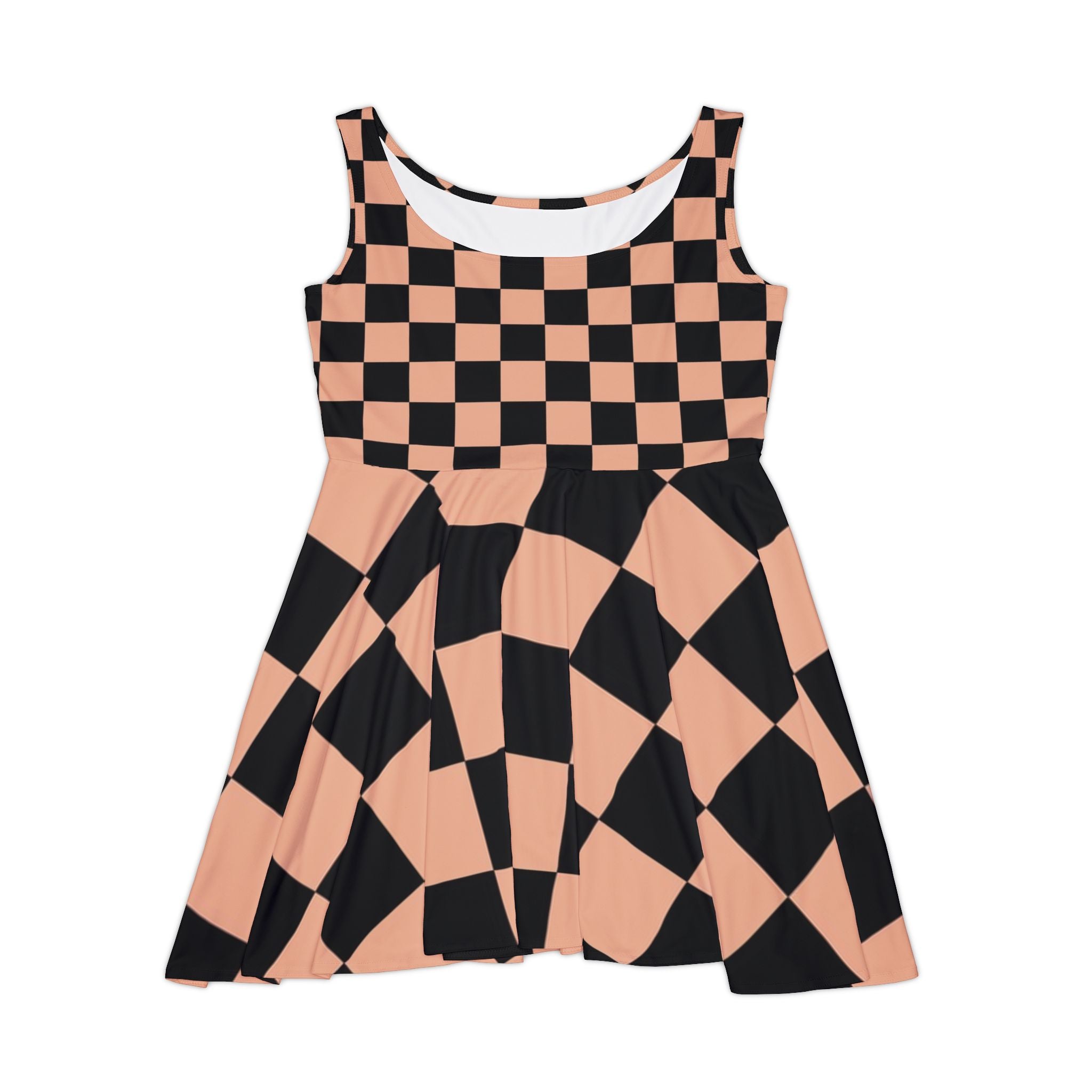 Checkerboard Soft Orange and Black Women's Skater Dress (AOP), Artsulli - Art is Long, Life is Short, All Over Prints, Size, XS, , , , , 15791914813577085172