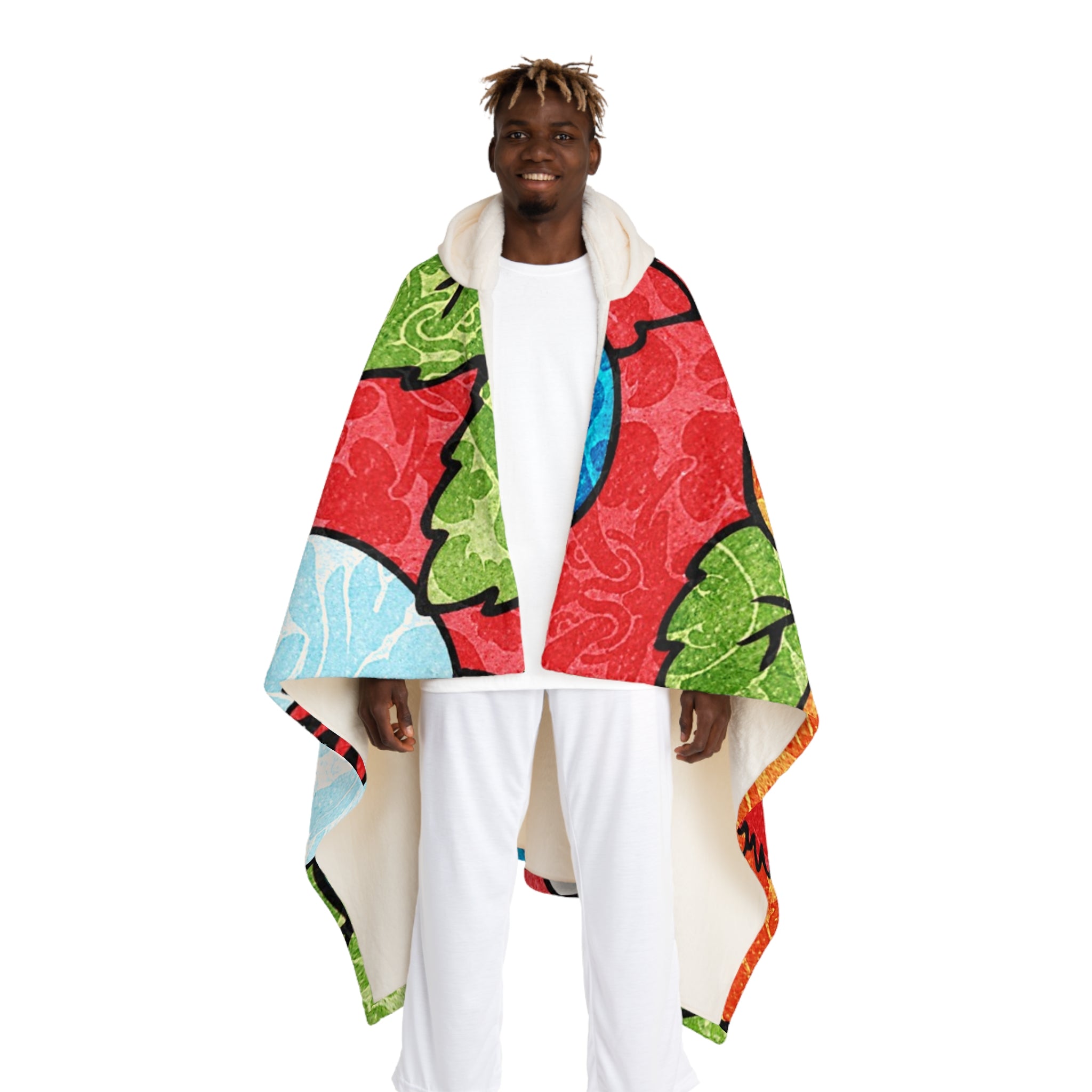 Groovy Red Floral Kl Hooded Sherpa Fleece Blanket, Artsulli - Art is Long, Life is Short, All Over Prints, Size, One size, Color, Cream, , , 21015857444759812751