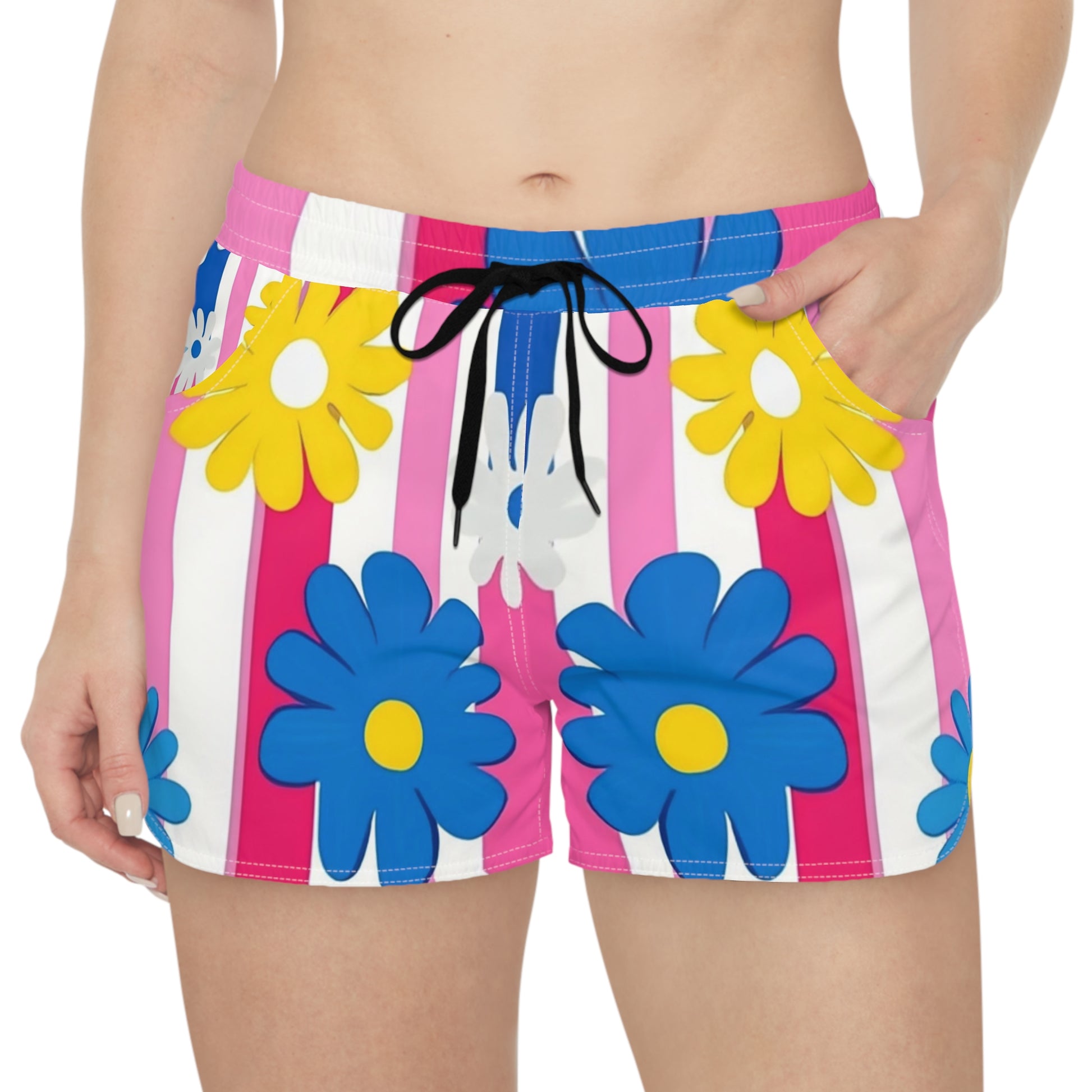 Flowers x Stripes Multi-Color Women's Casual Shorts (AOP), Artsulli - Art is Long, Life is Short, All Over Prints, , , , , , , 