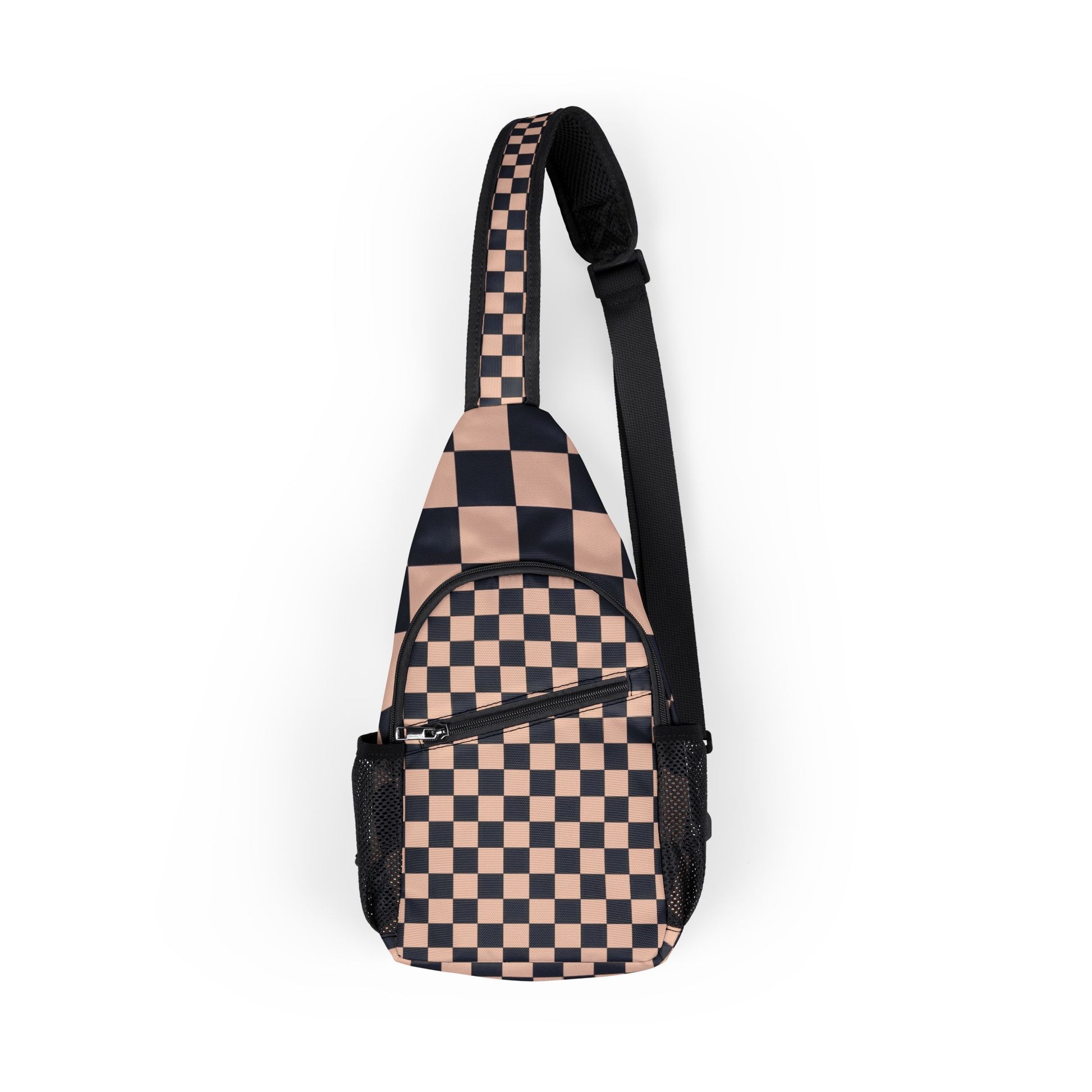 Checkerboard Black and Light Brown Chest Bag (AOP), Artsulli - Art is Long, Life is Short, Bags, Size, One size, , , , , 20458670183637375492