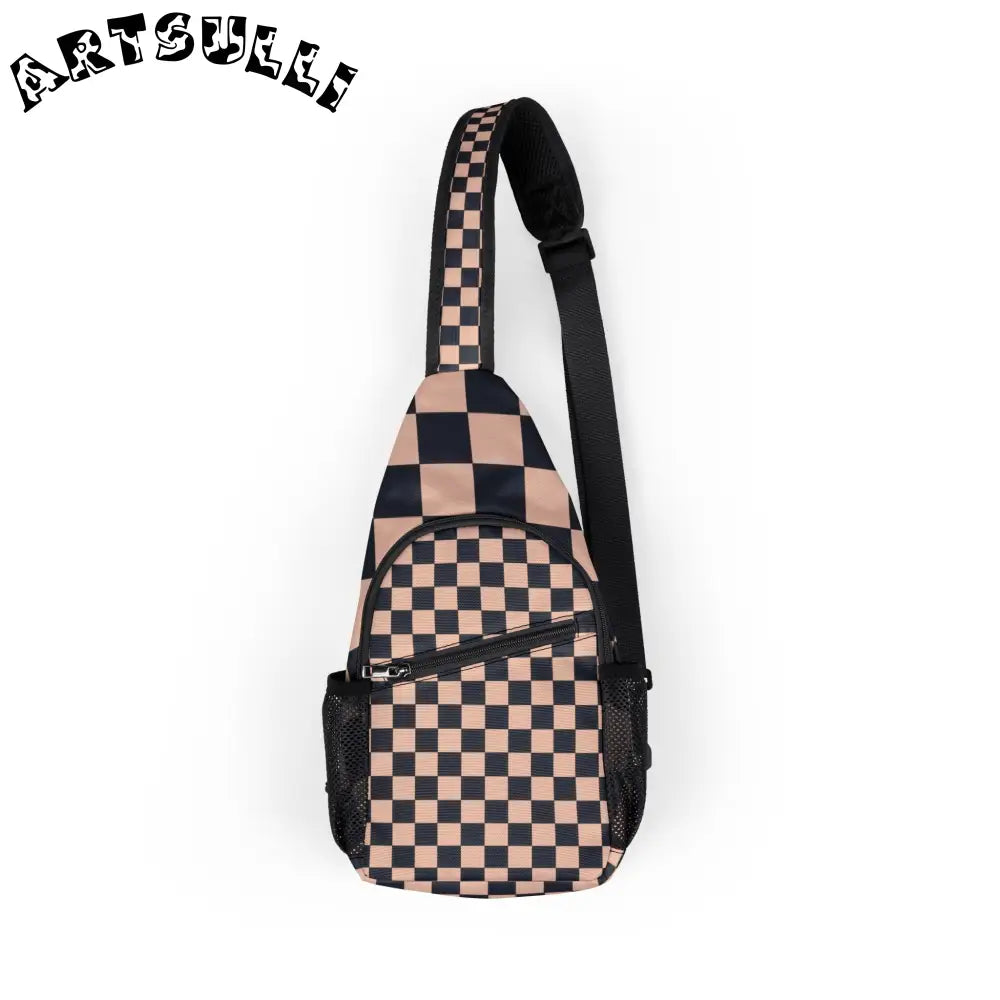 JAKKOUTTHEBXX Checkerboard Black and Light Brown Chest Bag (AOP)