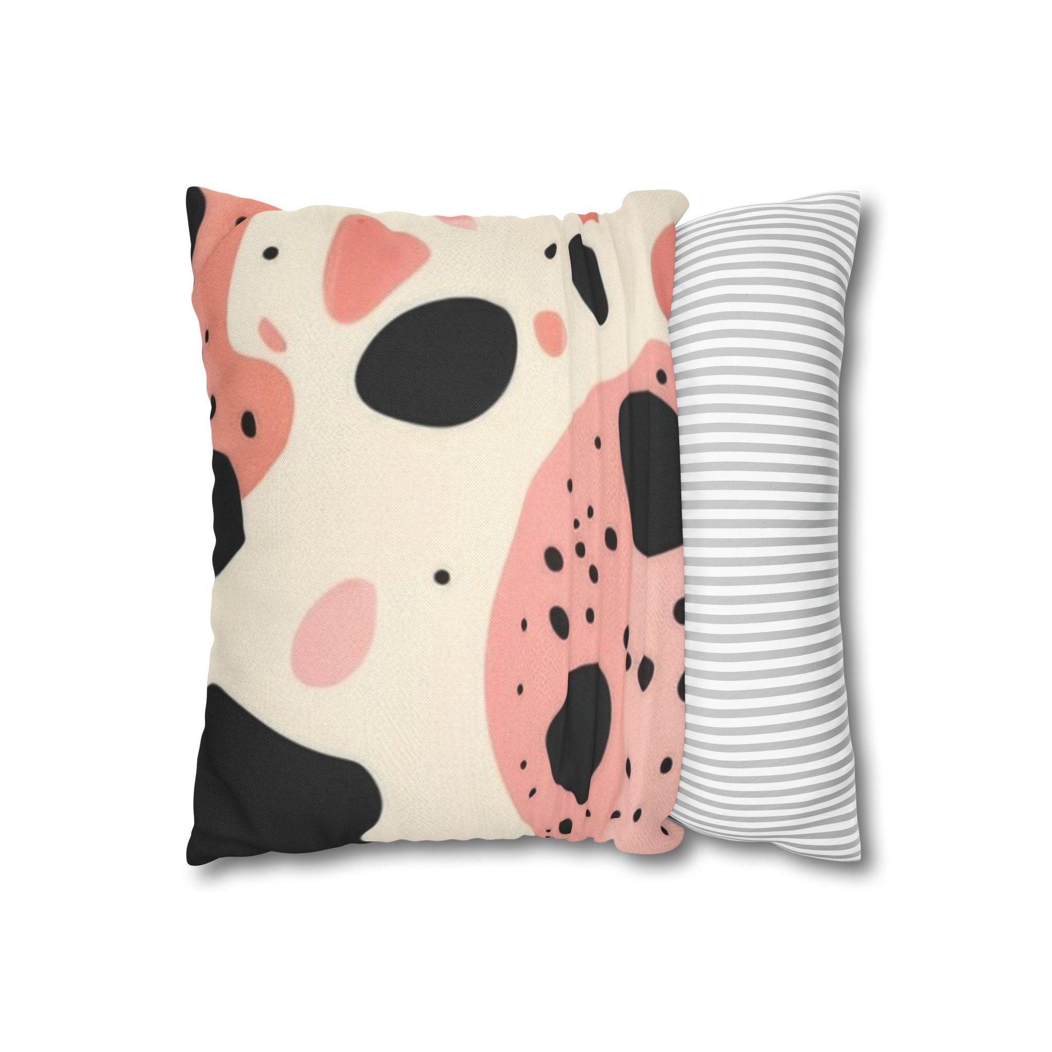 Organic Cow Print Cream and Pink Spun Polyester Square Pillowcase, Artsulli - Art is Long, Life is Short, Home Decor, , , , , , , 