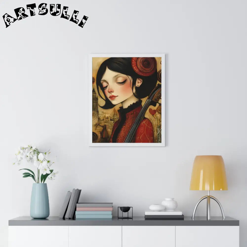 JAKKOUTTHEBXX Dark Haired Woman Playing Instrument Framed Poster 2025