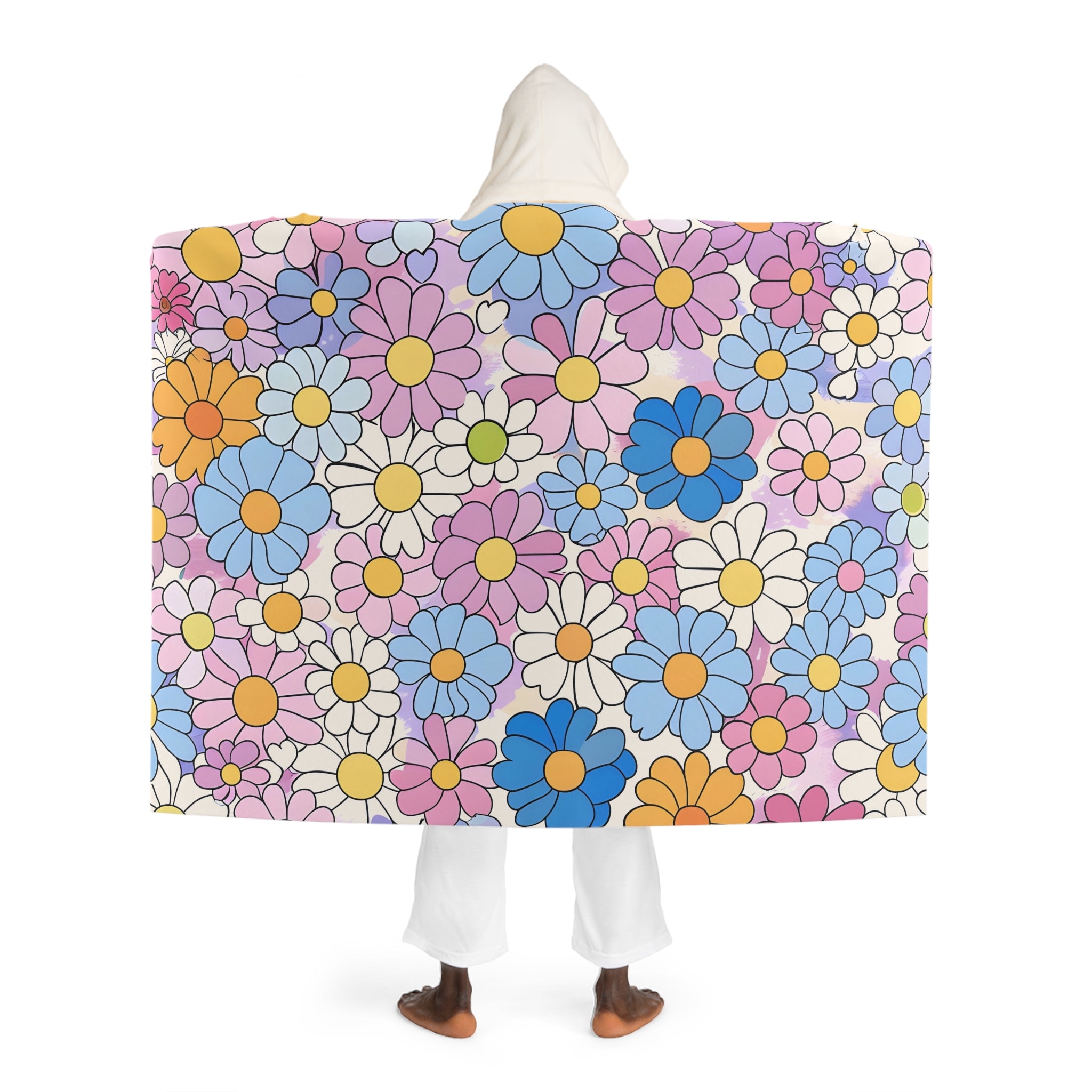 Flower Hour II Purple and Blue Hooded Sherpa Fleece Blanket, Artsulli - Art is Long, Life is Short, All Over Prints, , , , , , , 