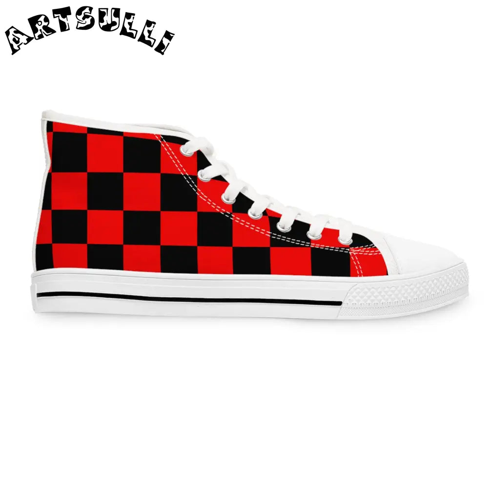 JAKKOUTTHEBXX Checkerboard Red and Black Women’s High Top Sneakers
