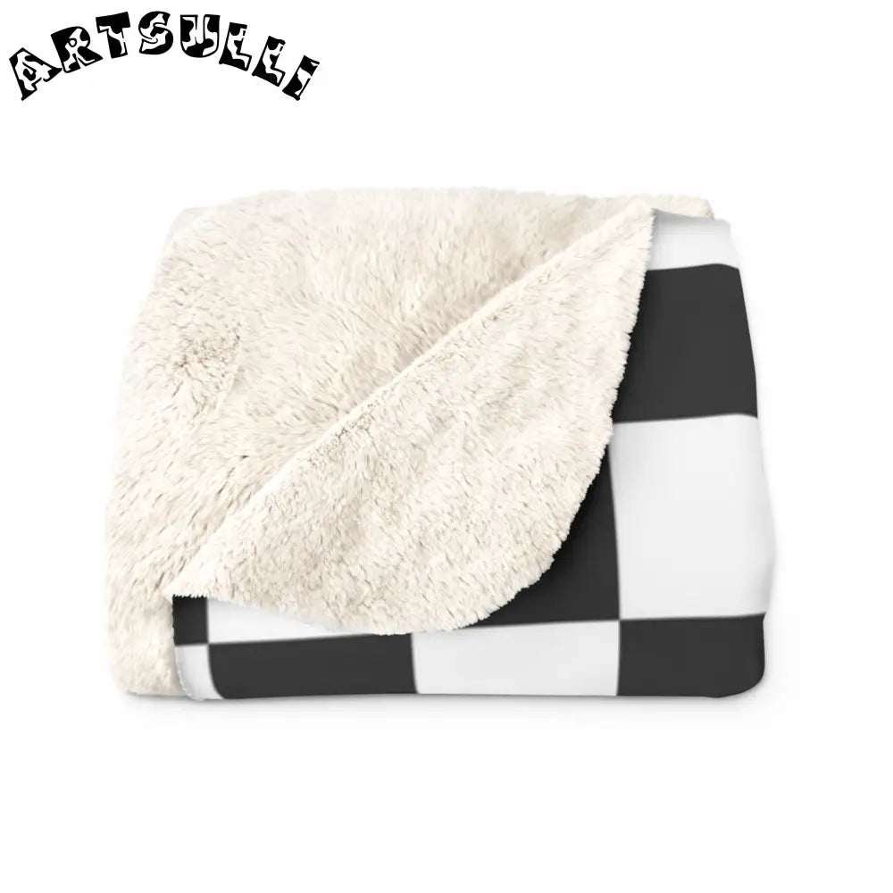 JAKKOUTTHEBXX Checkerboard White and Black Sherpa Fleece Blanket
